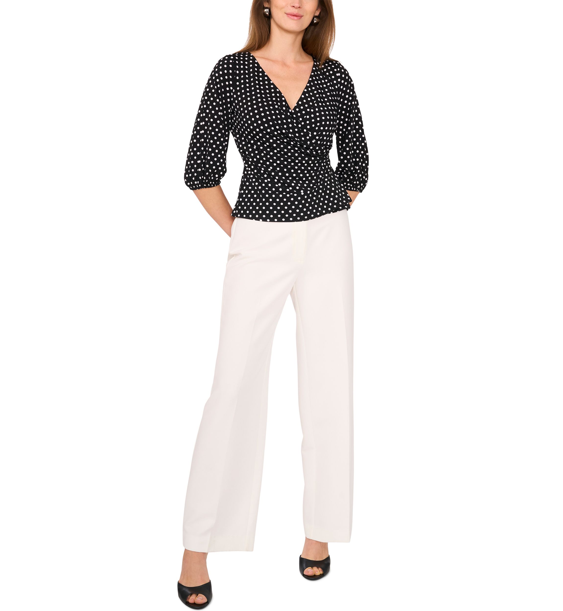 Petite 3/4 Sleeve V-Neck Top