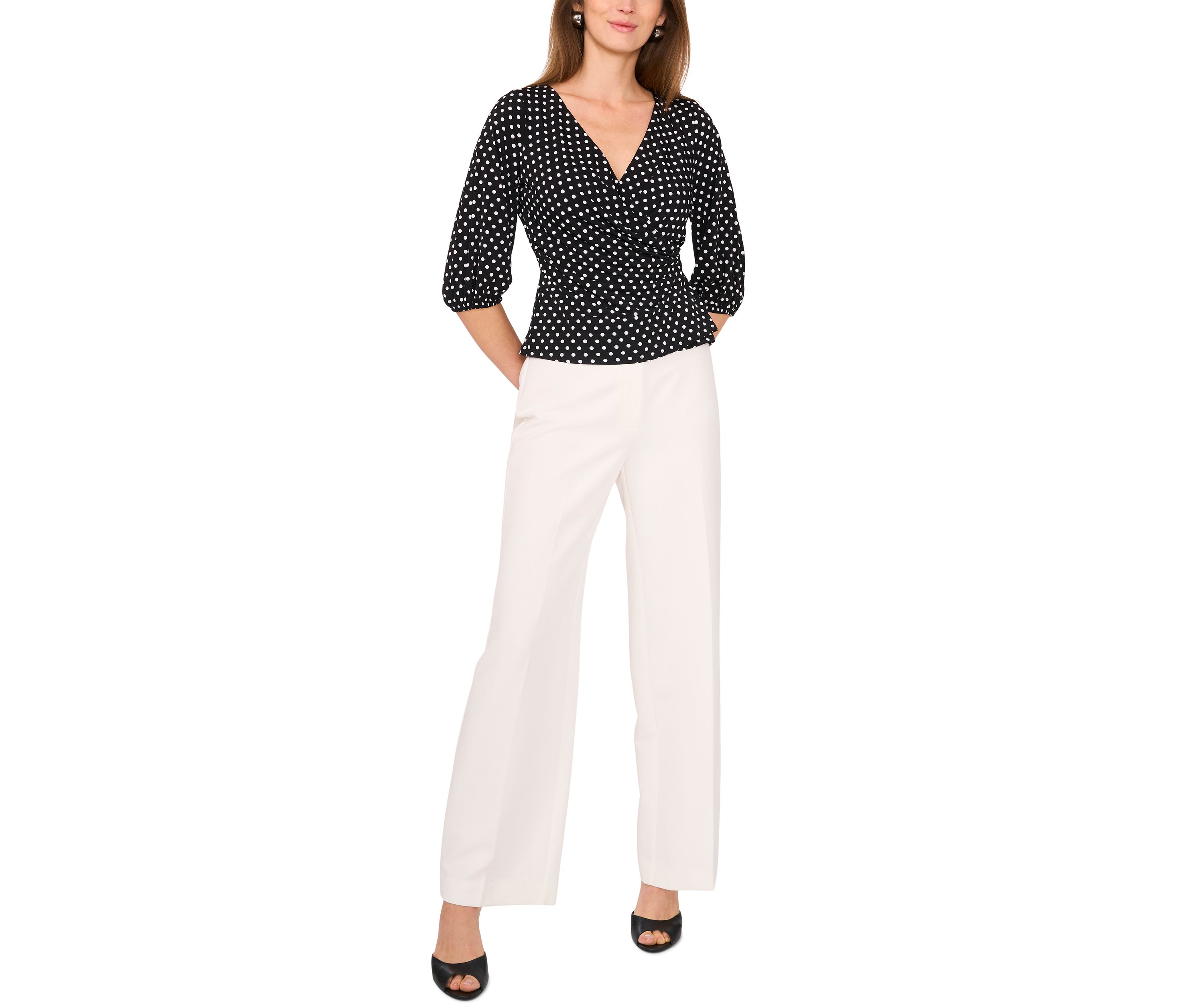Petite 3/4 Sleeve V-Neck Top