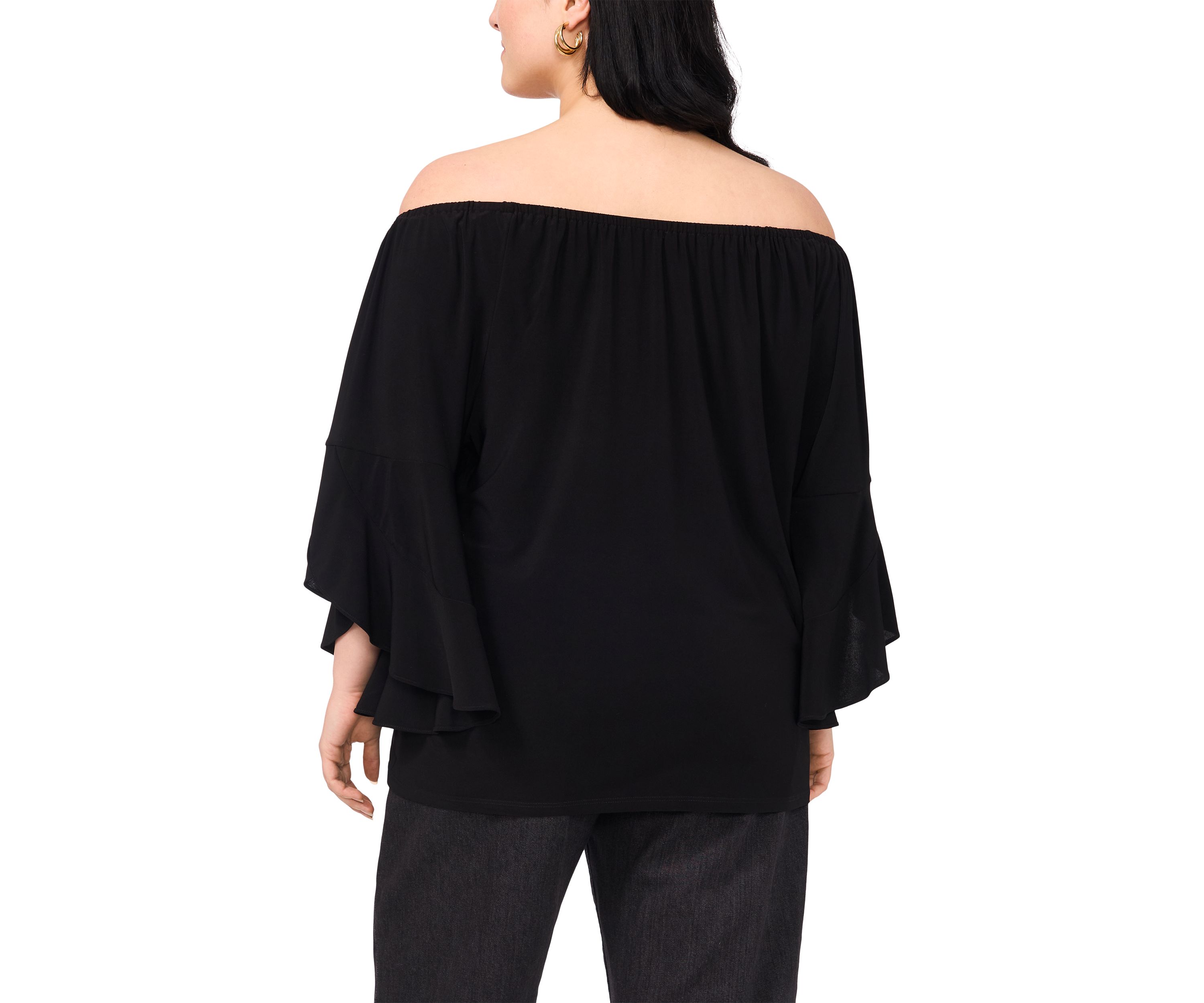 Plus Size Off the Shoulder Solid Ruffle Sleeve Top