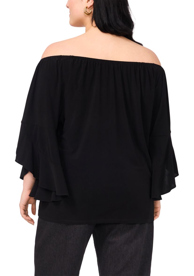 Plus Size Off the Shoulder Solid Ruffle Sleeve Top