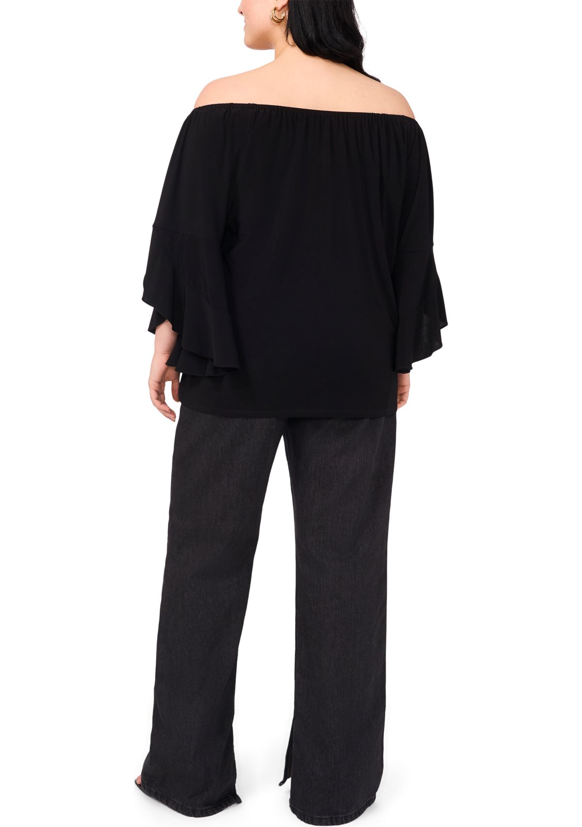 Plus Size Off the Shoulder Solid Ruffle Sleeve Top