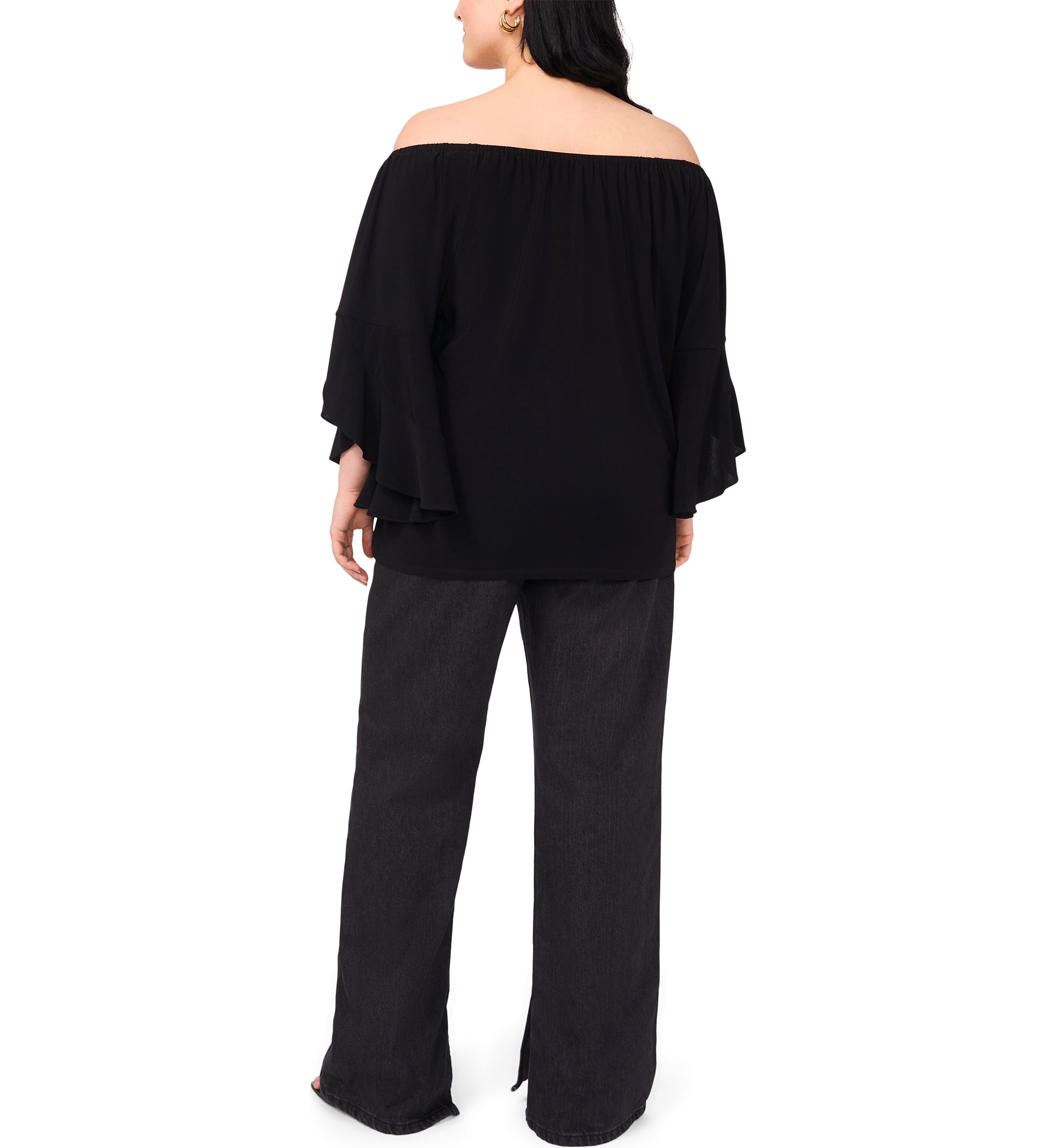 Plus Size Off the Shoulder Solid Ruffle Sleeve Top