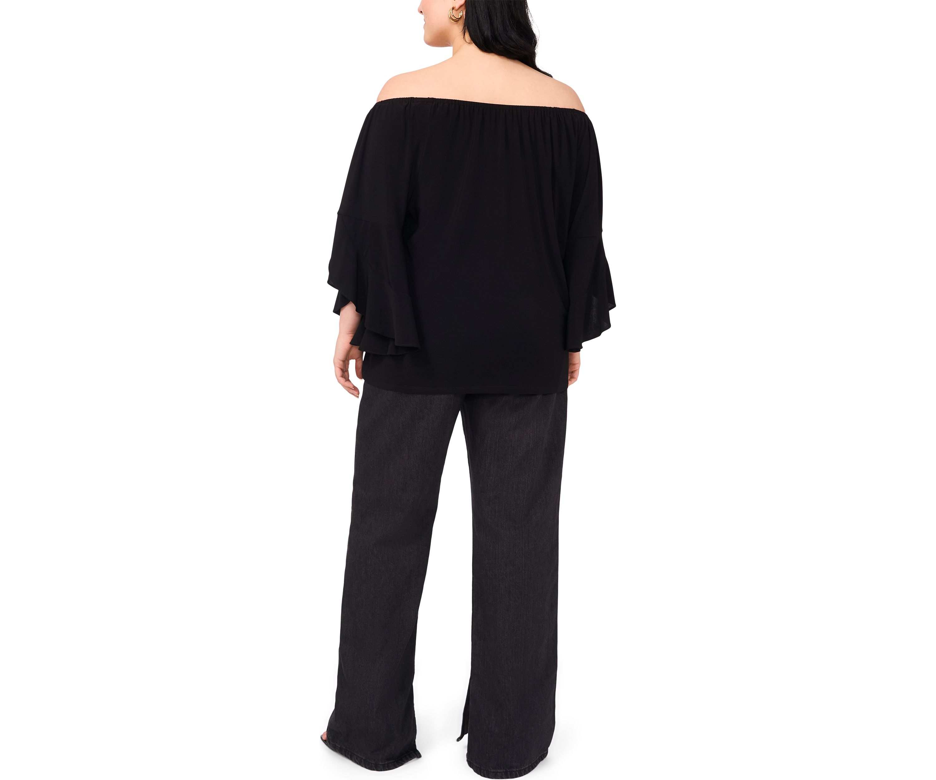 Plus Size Off the Shoulder Solid Ruffle Sleeve Top