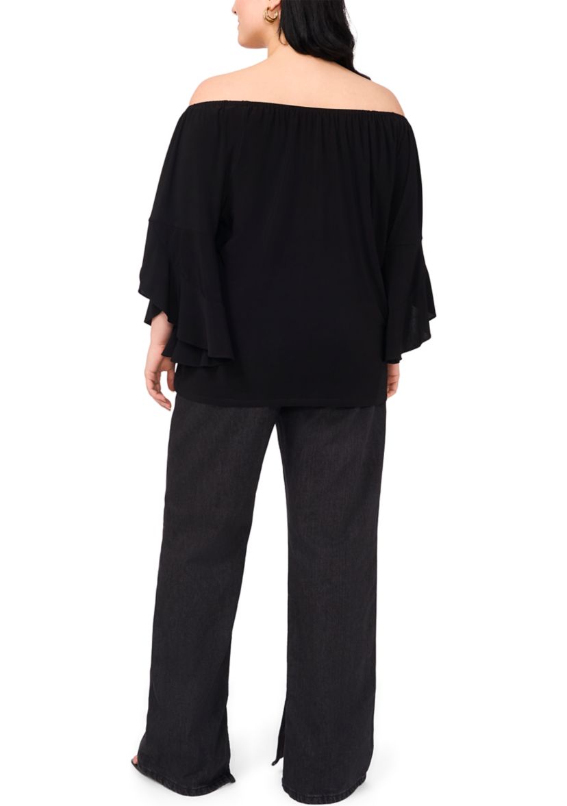 Plus Size Off the Shoulder Solid Ruffle Sleeve Top