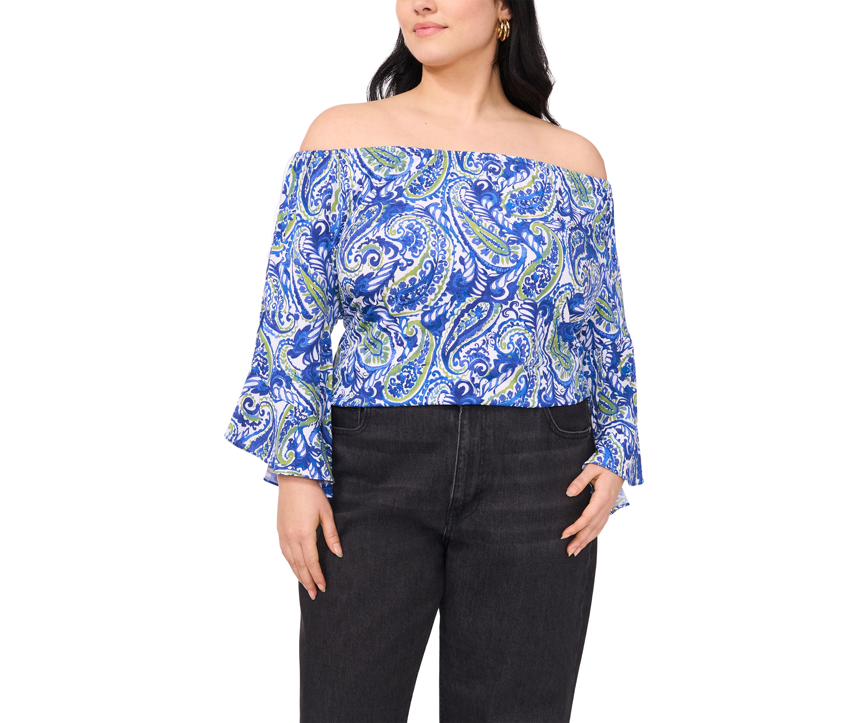 Plus Size Off the Shoulder Solid Ruffle Sleeve Top