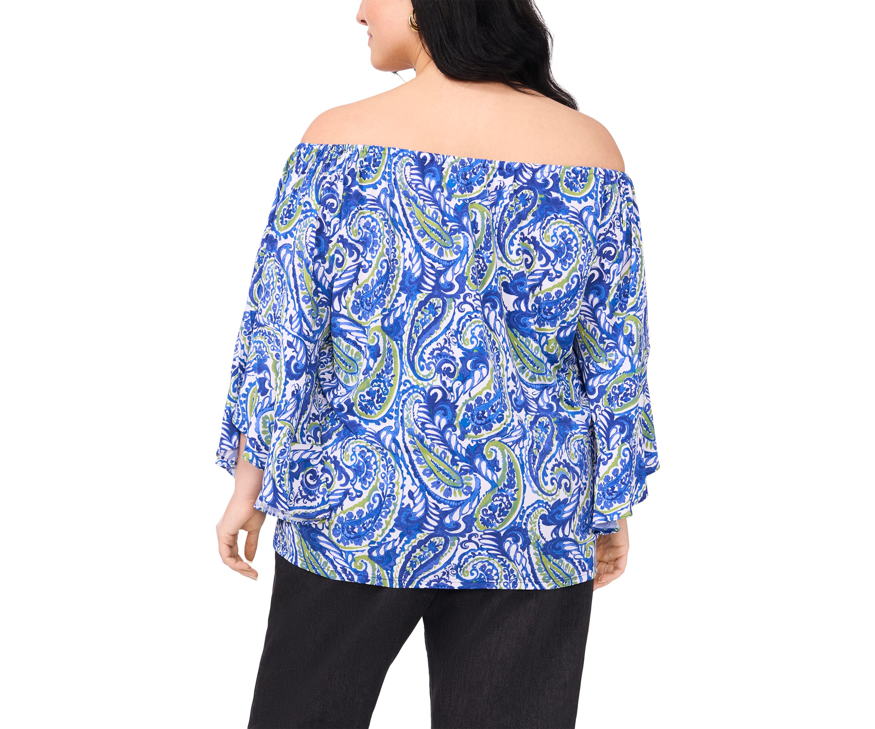 Plus Size Off the Shoulder Solid Ruffle Sleeve Top