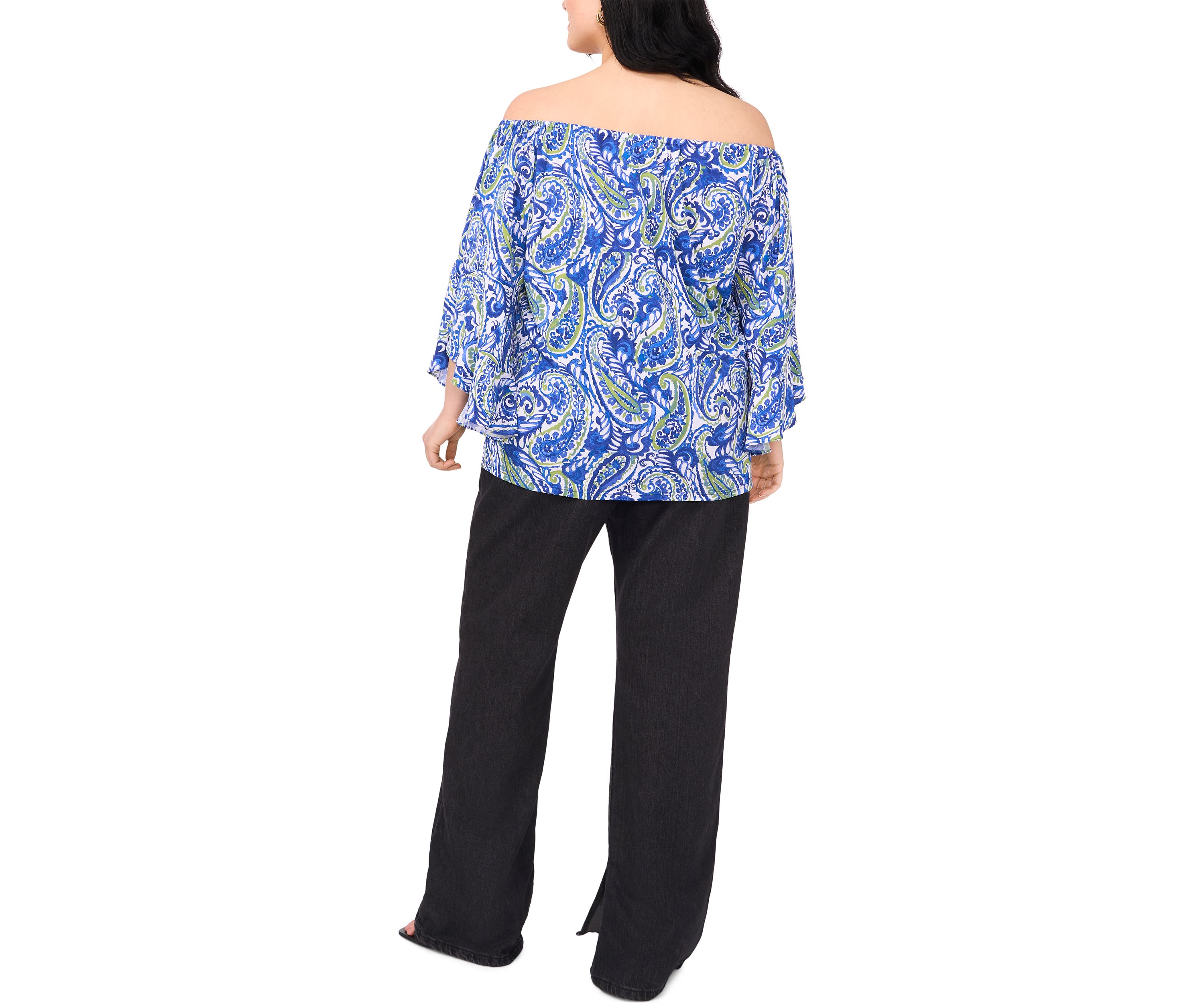 Plus Size Off the Shoulder Solid Ruffle Sleeve Top