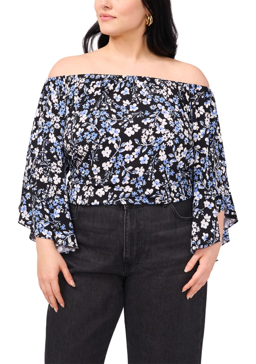 Plus Size Off the Shoulder Ruffle Sleeve Top