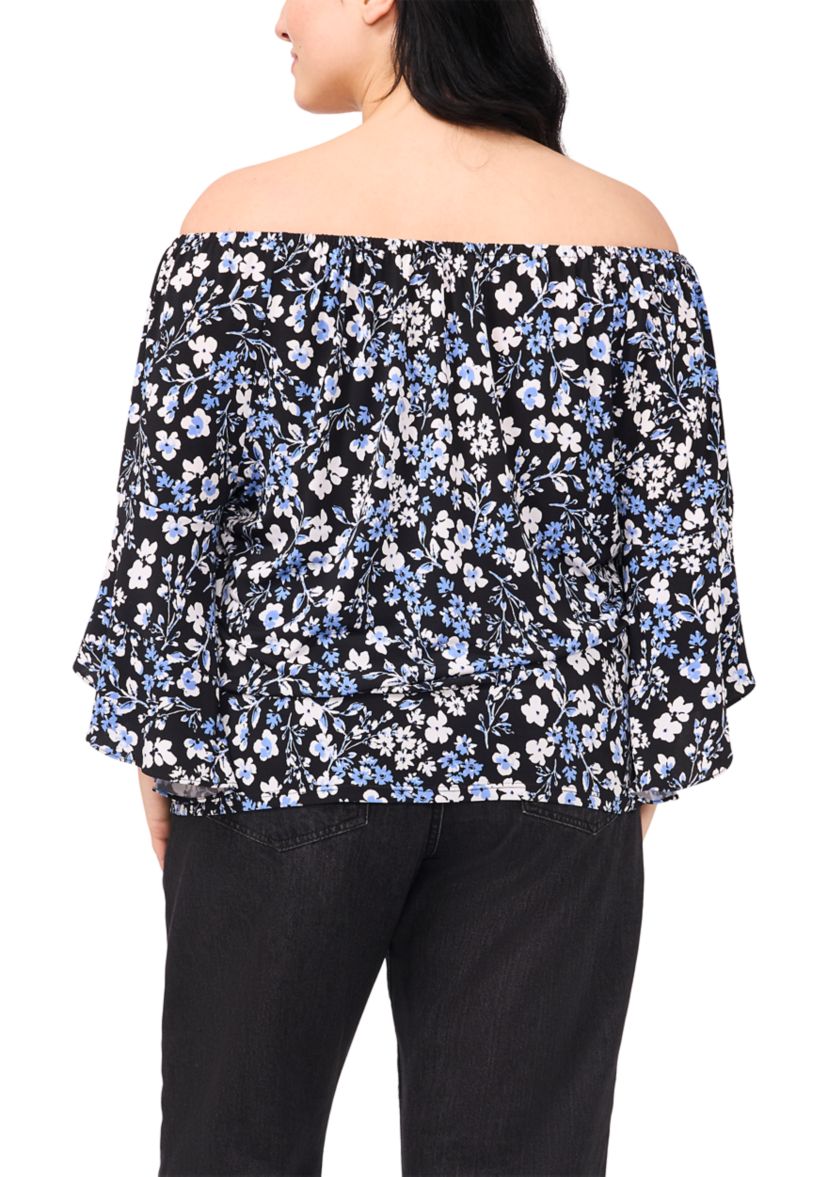 Plus Size Off the Shoulder Ruffle Sleeve Top