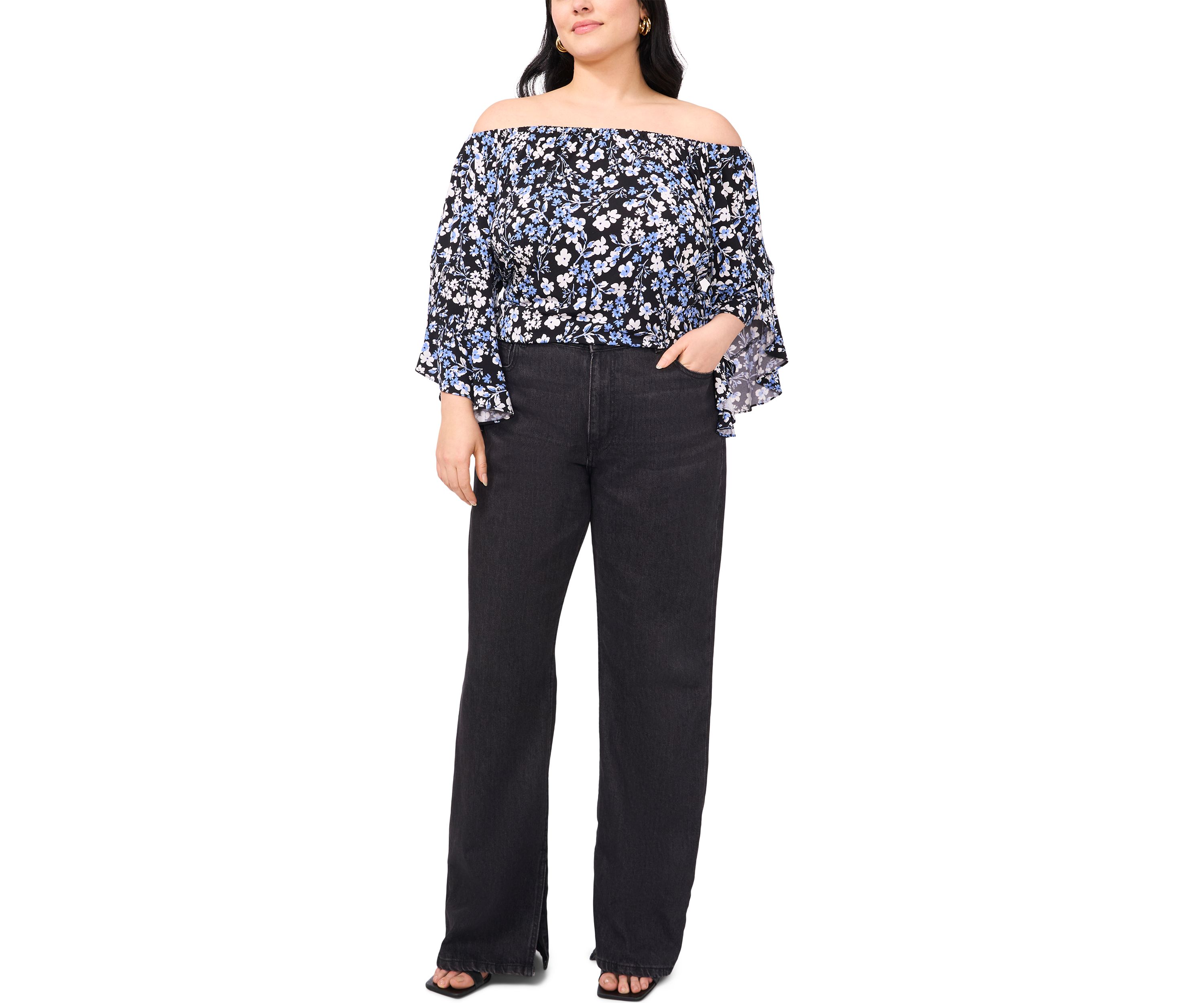 Plus Size Off the Shoulder Ruffle Sleeve Top