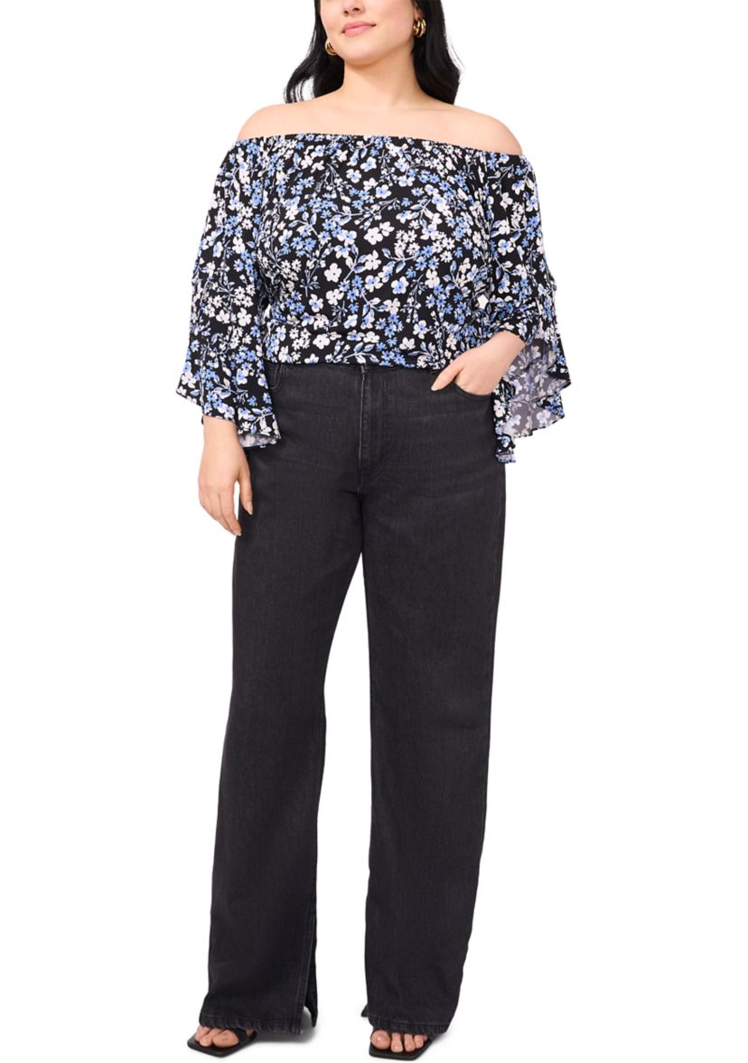 Plus Size Off the Shoulder Ruffle Sleeve Top