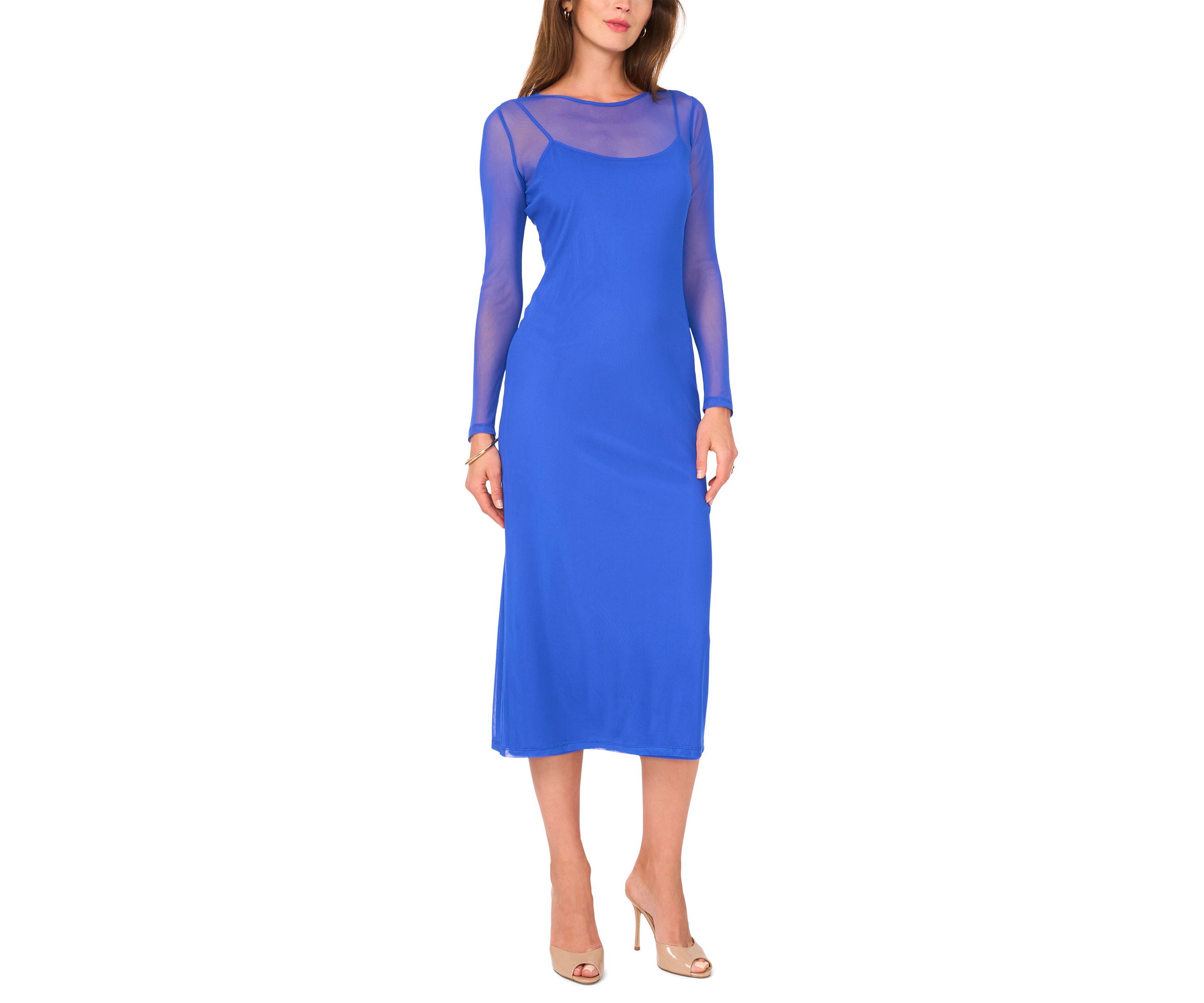 Womens Solid Mesh Dress