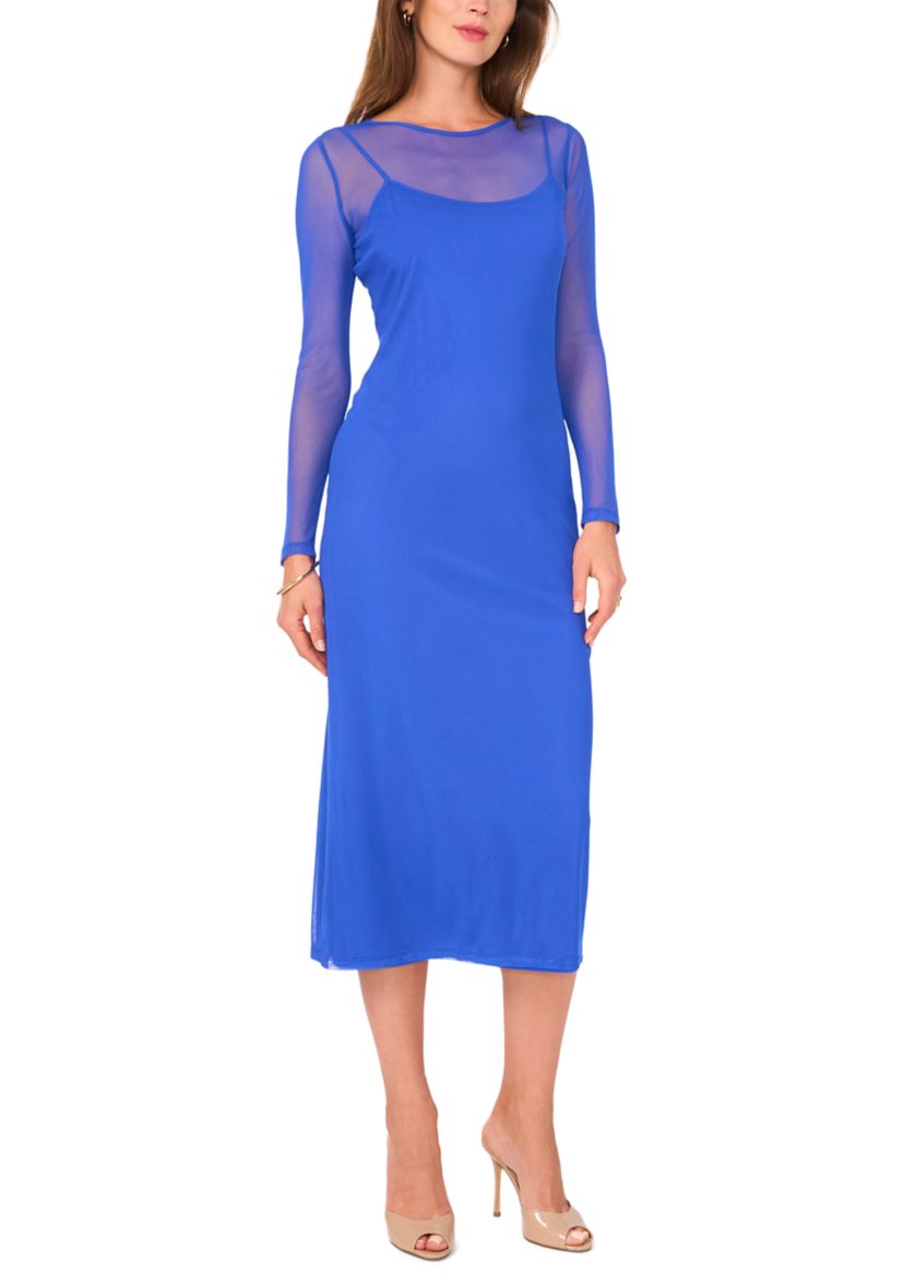 Womens Solid Mesh Dress