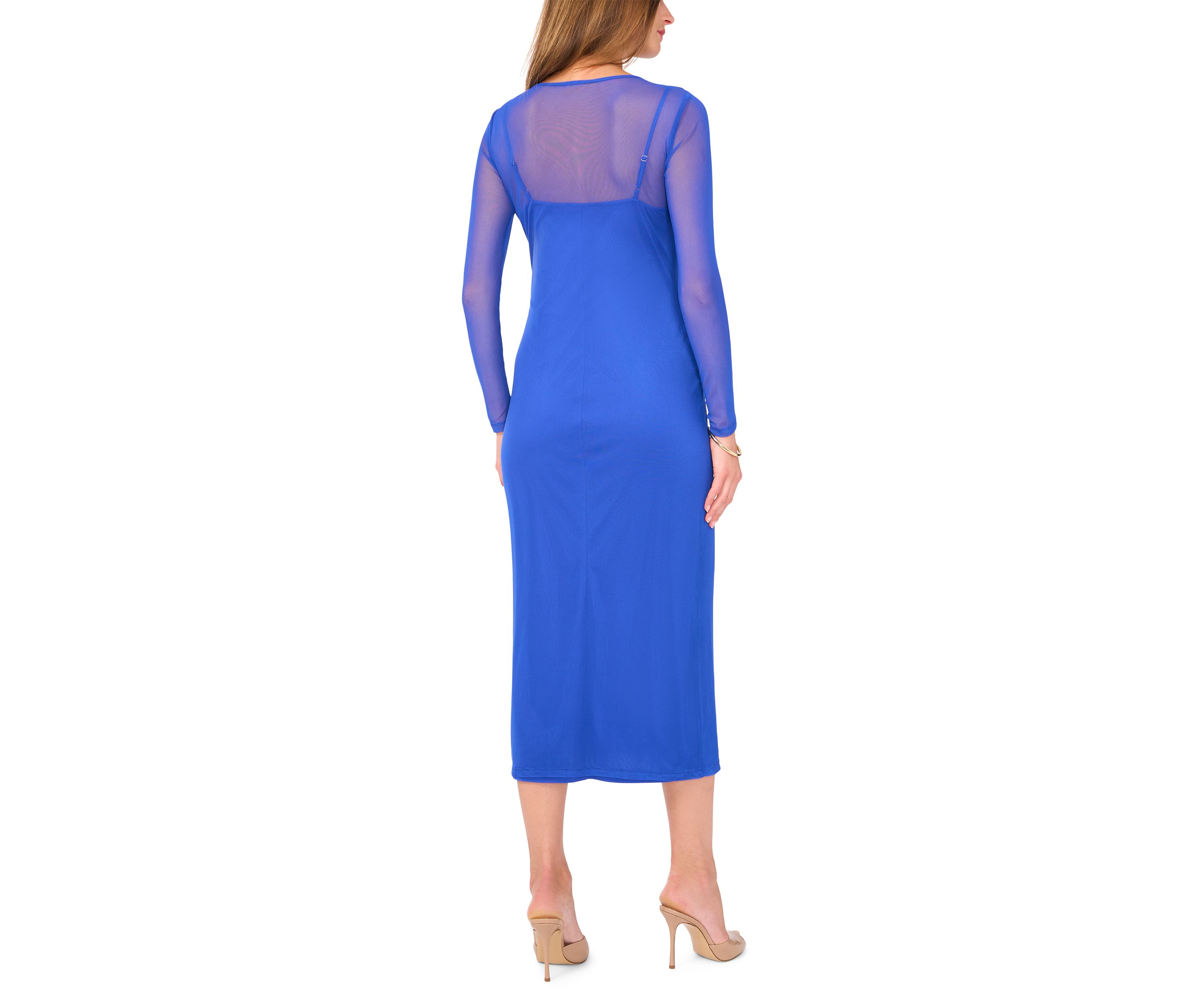 Womens Solid Mesh Dress