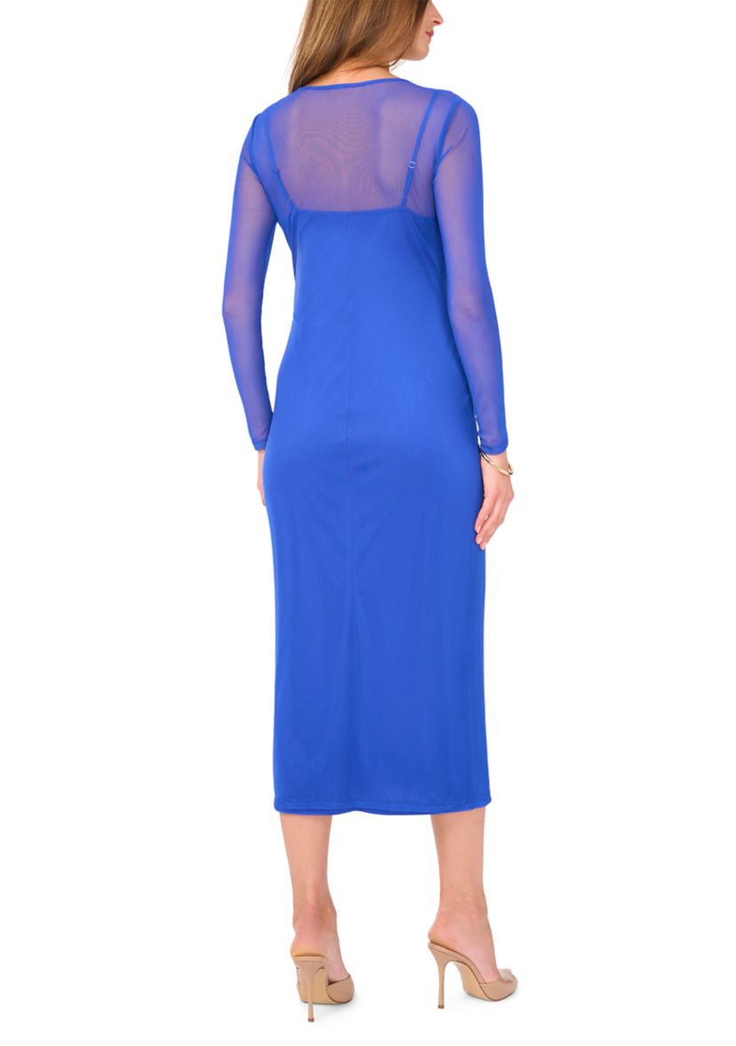 Womens Solid Mesh Dress