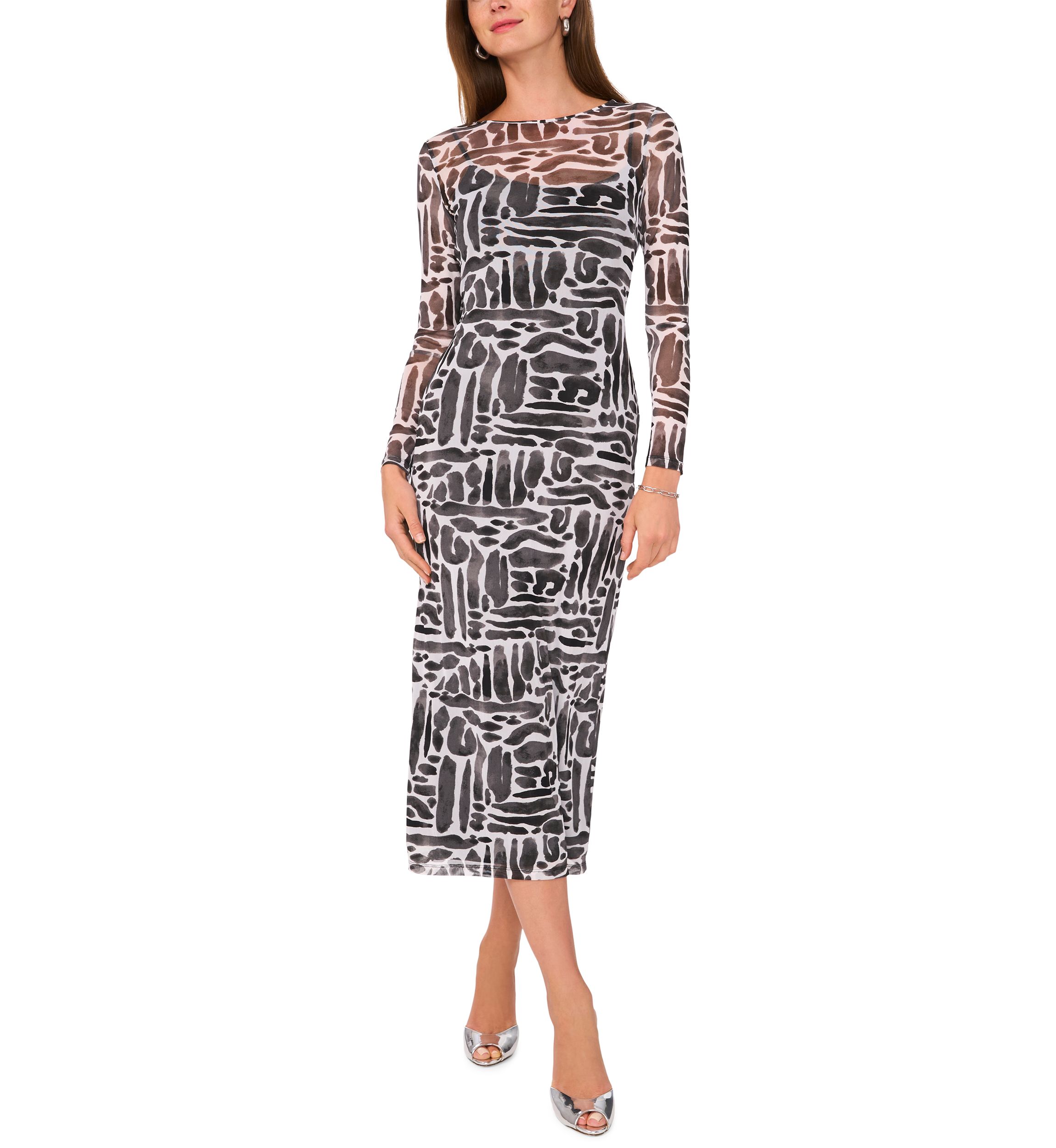 Womens Geo Mesh Printed Midi Dress