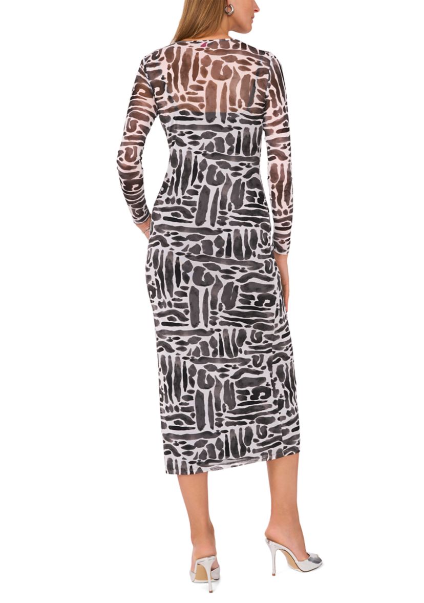 Womens Geo Mesh Printed Midi Dress
