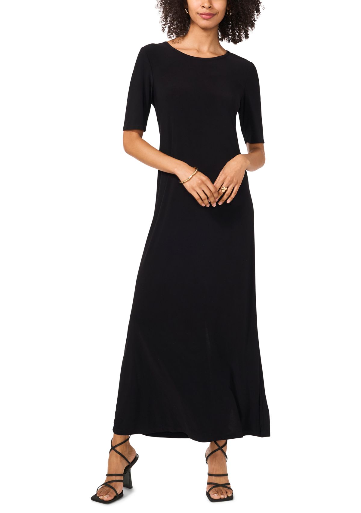 Womens Elbow Sleeve Solid Maxi Dress