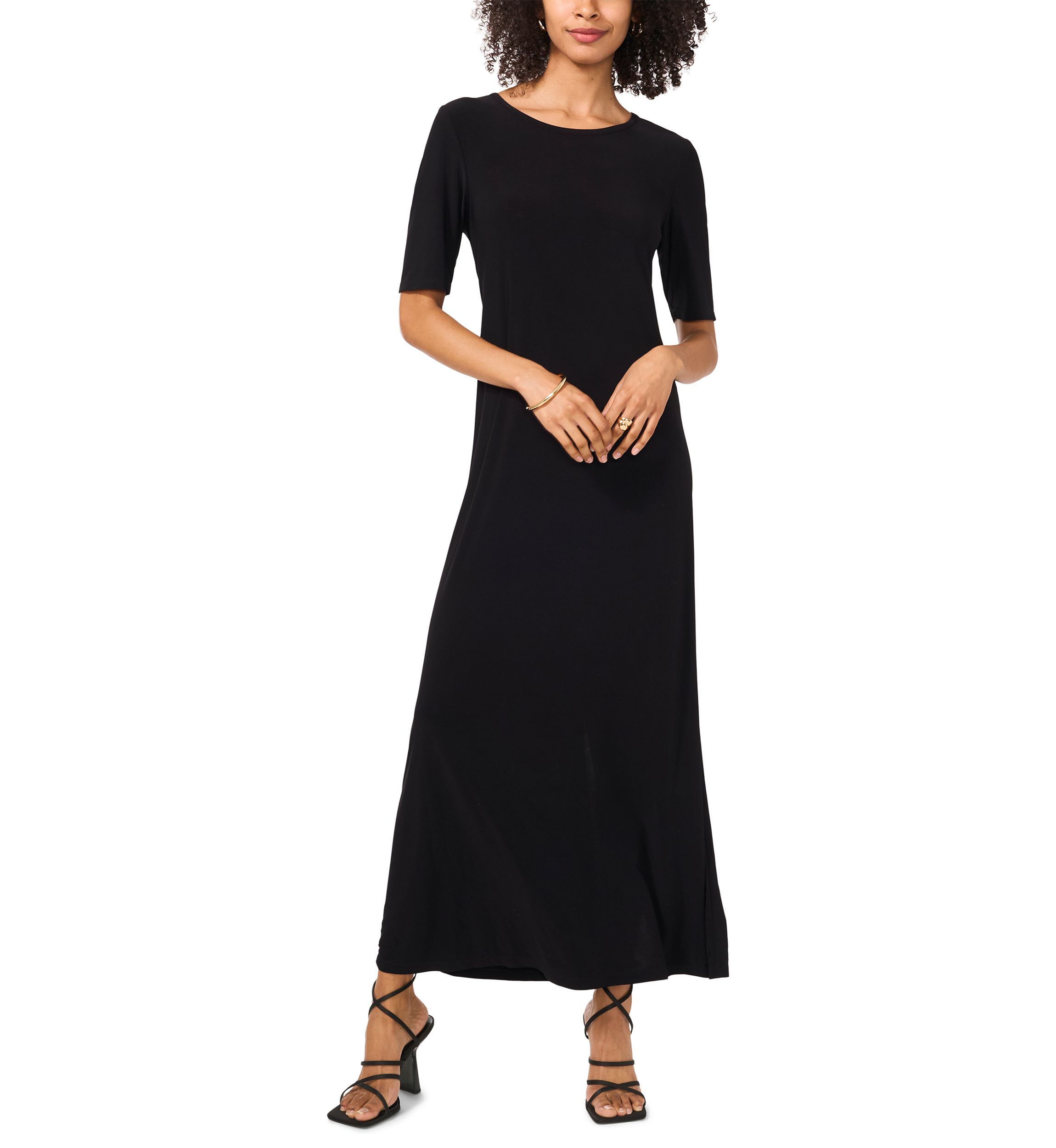 Womens Elbow Sleeve Solid Maxi Dress