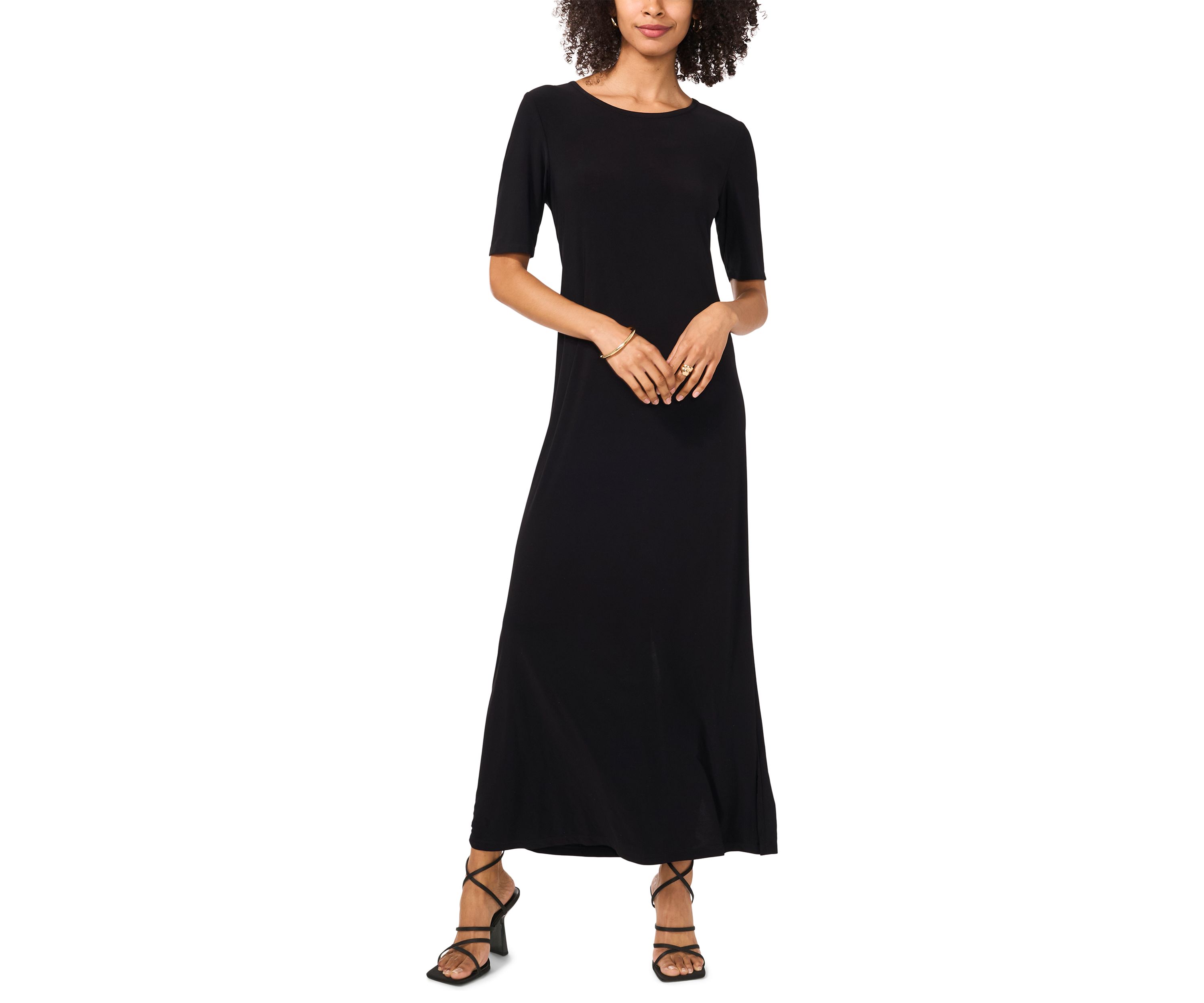 Womens Elbow Sleeve Solid Maxi Dress