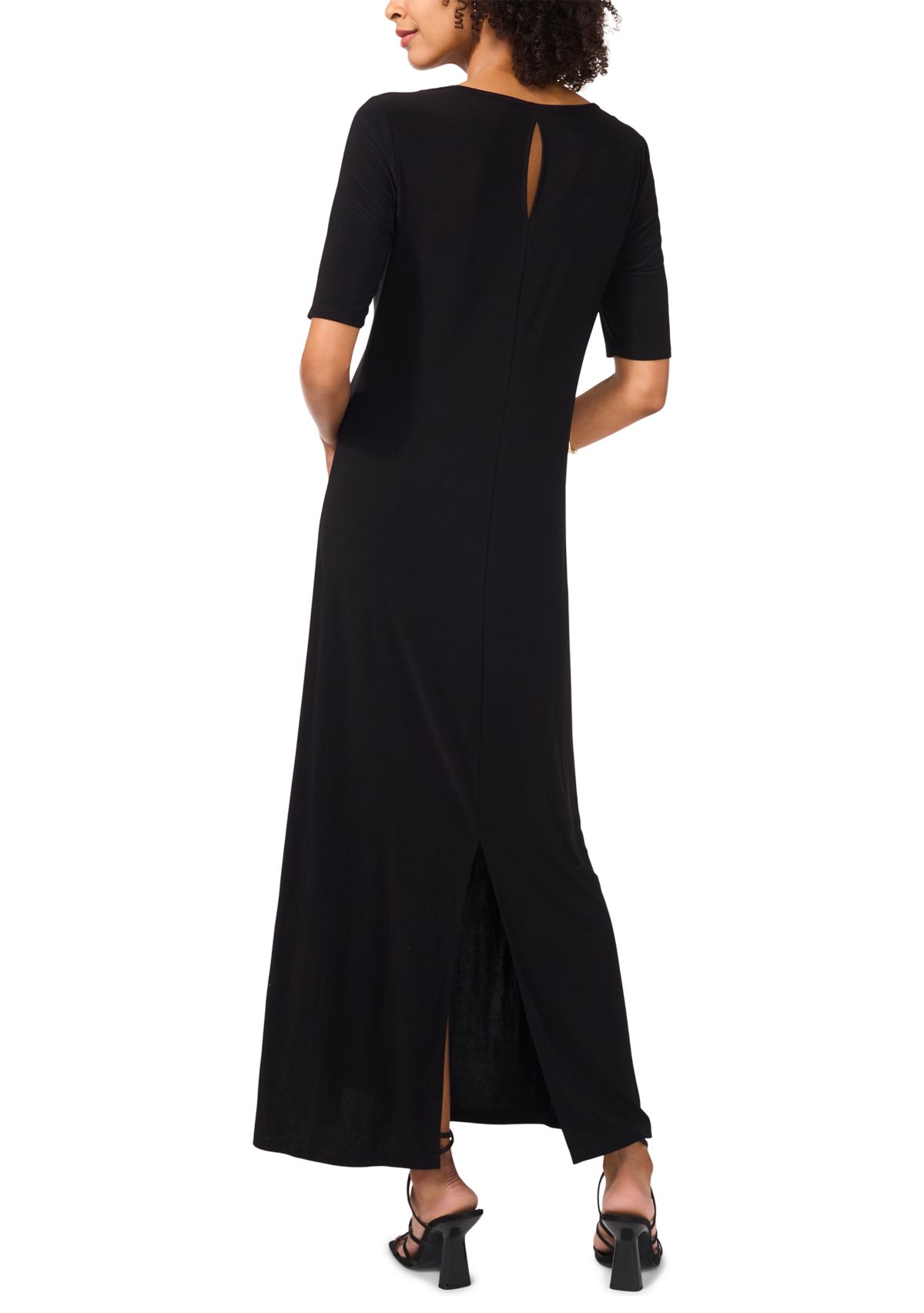 Womens Elbow Sleeve Solid Maxi Dress
