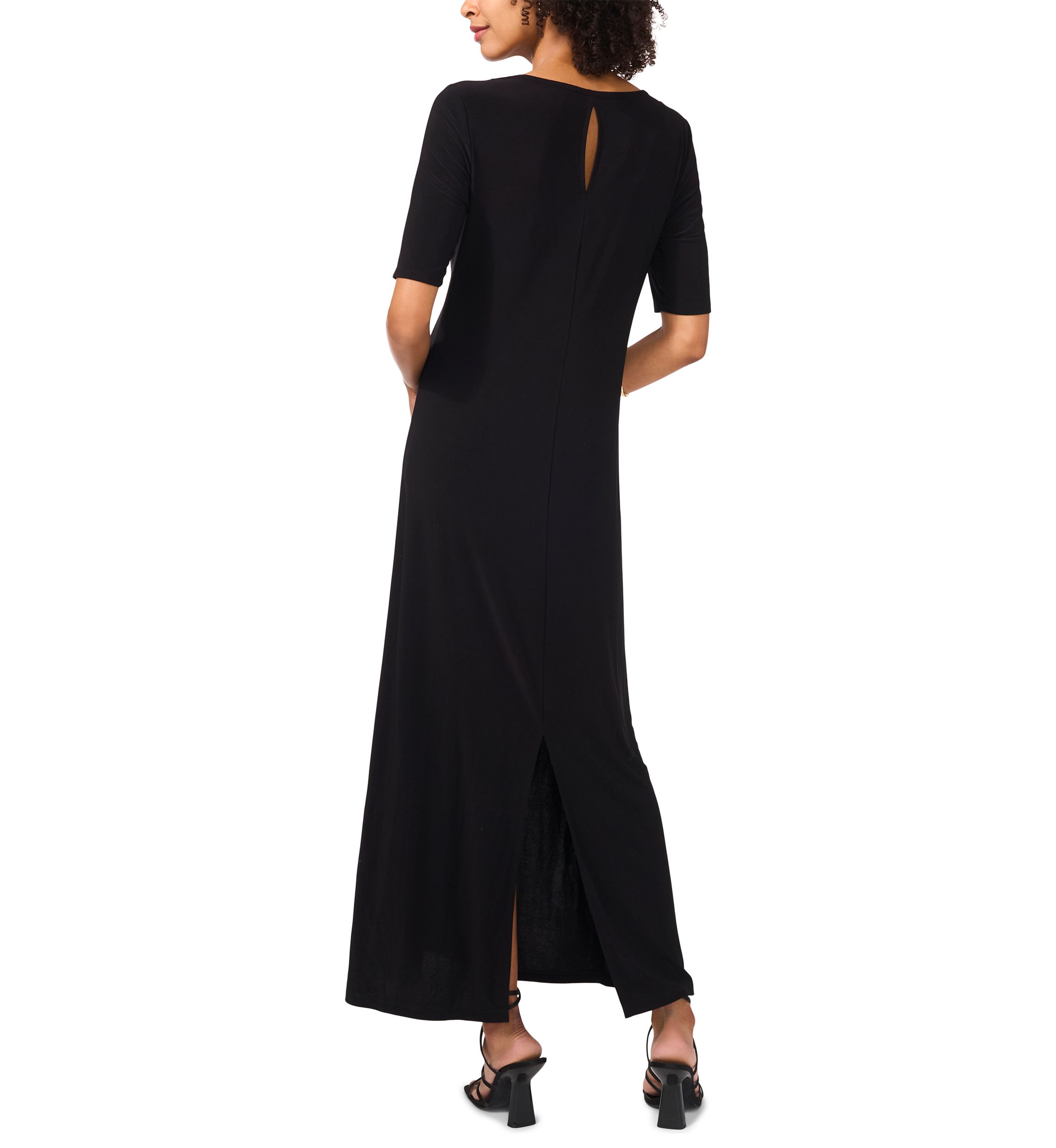 Womens Elbow Sleeve Solid Maxi Dress