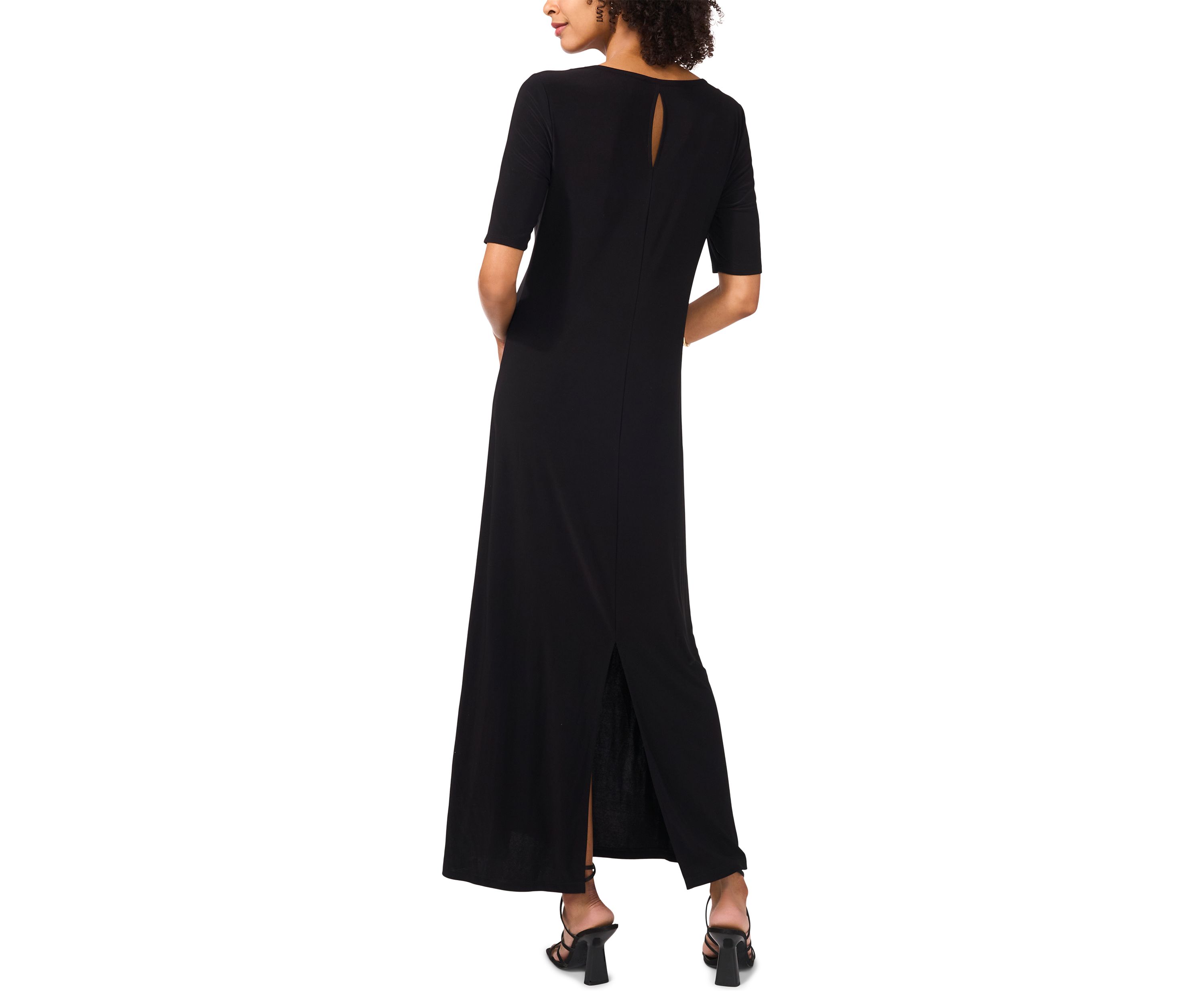 Womens Elbow Sleeve Solid Maxi Dress
