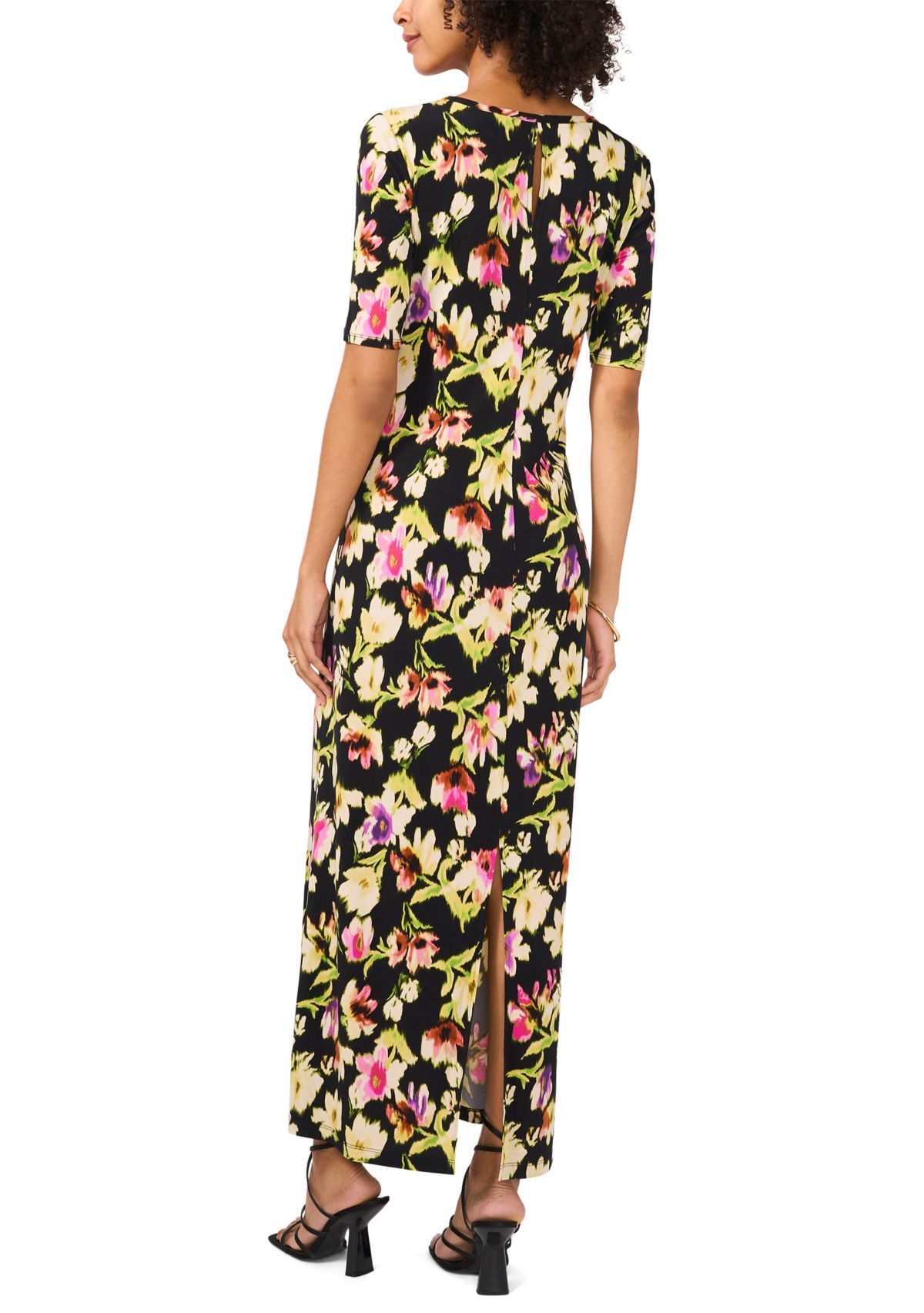 Womens Elbow Sleeve Floral Maxi Dress