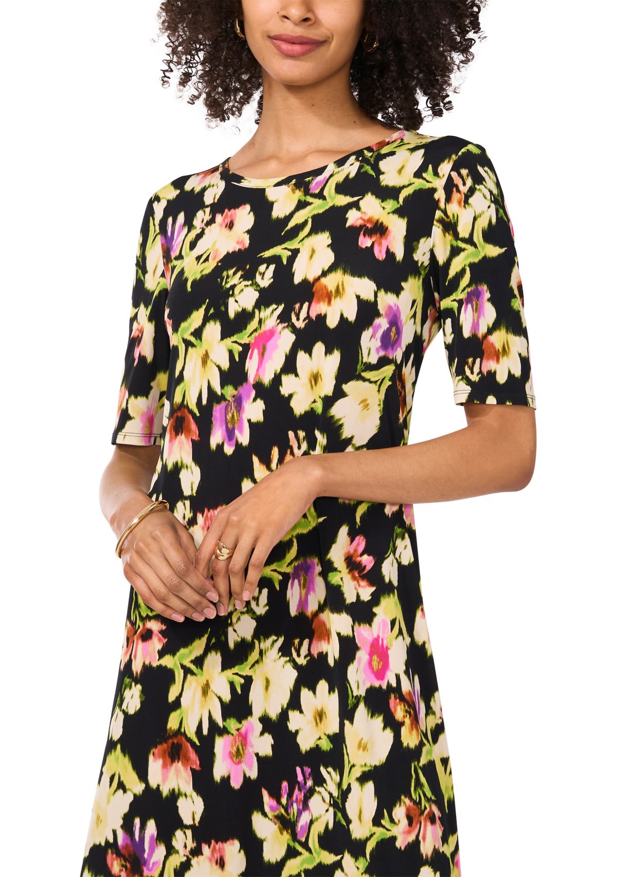 Womens Elbow Sleeve Floral Maxi Dress