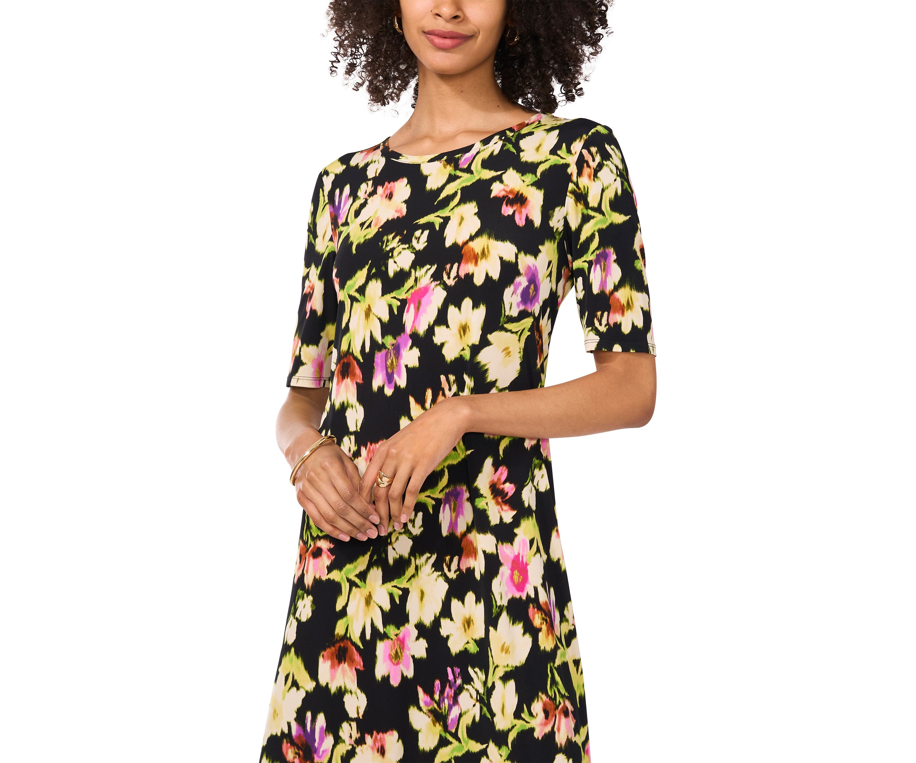 Womens Elbow Sleeve Floral Maxi Dress