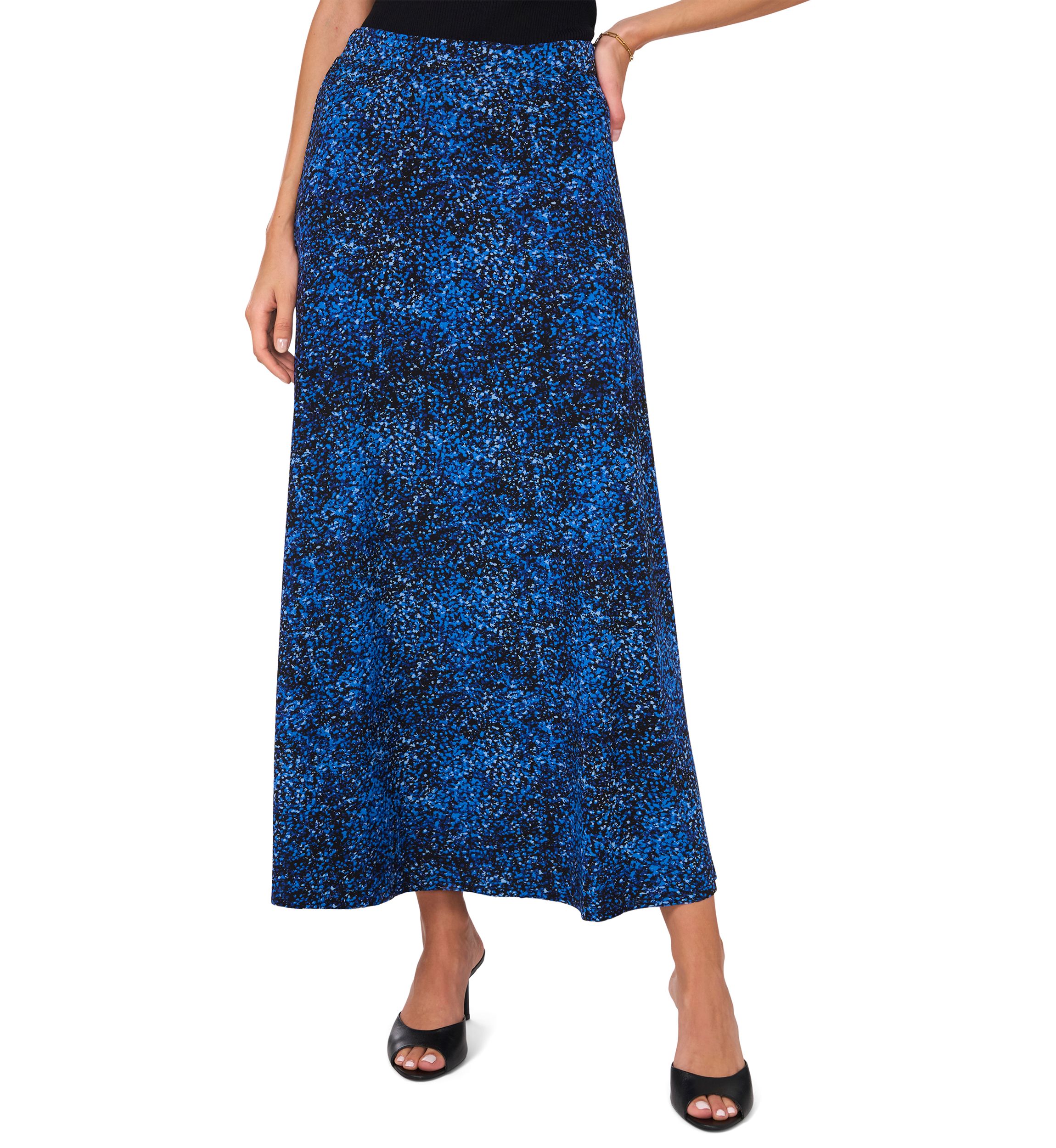 Womens Pull On Smudge Print Mesh Midi Skirt