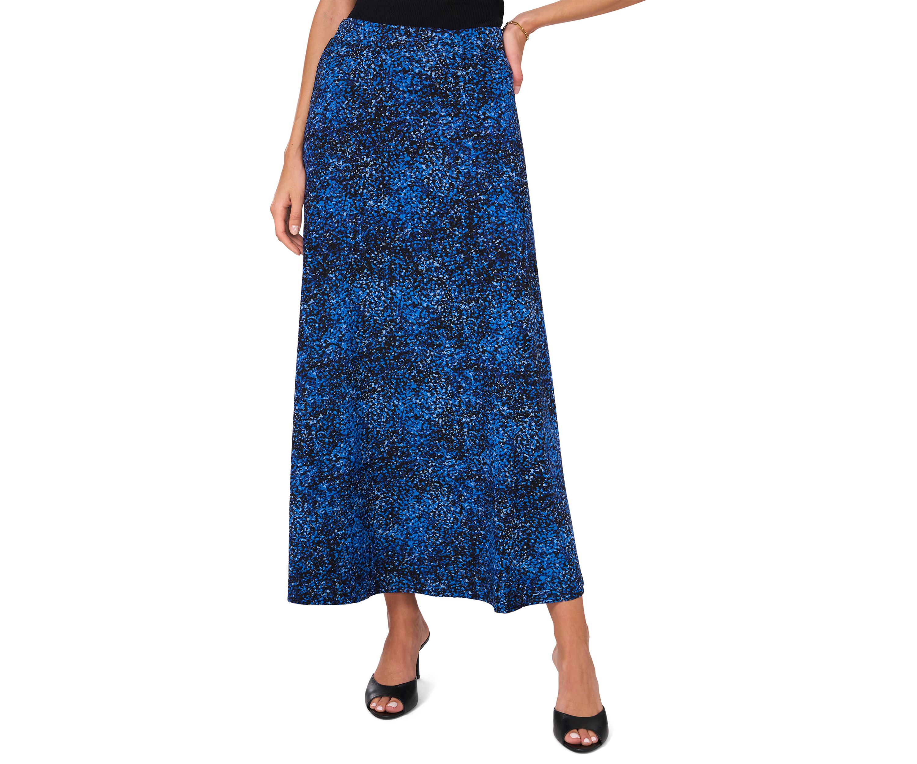 Womens Pull On Smudge Print Mesh Midi Skirt