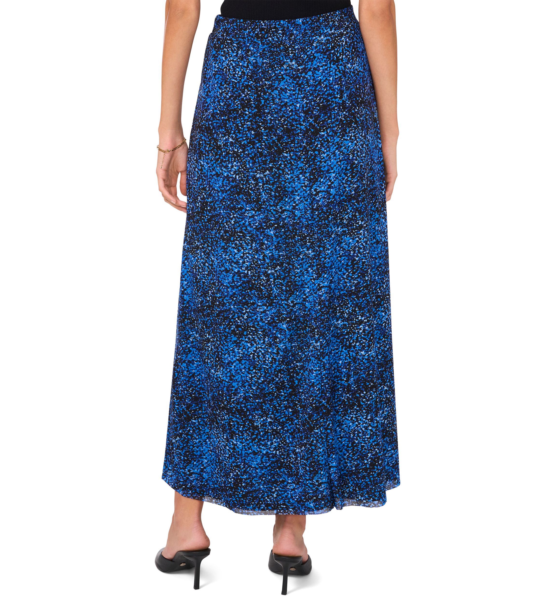 Womens Pull On Smudge Print Mesh Midi Skirt