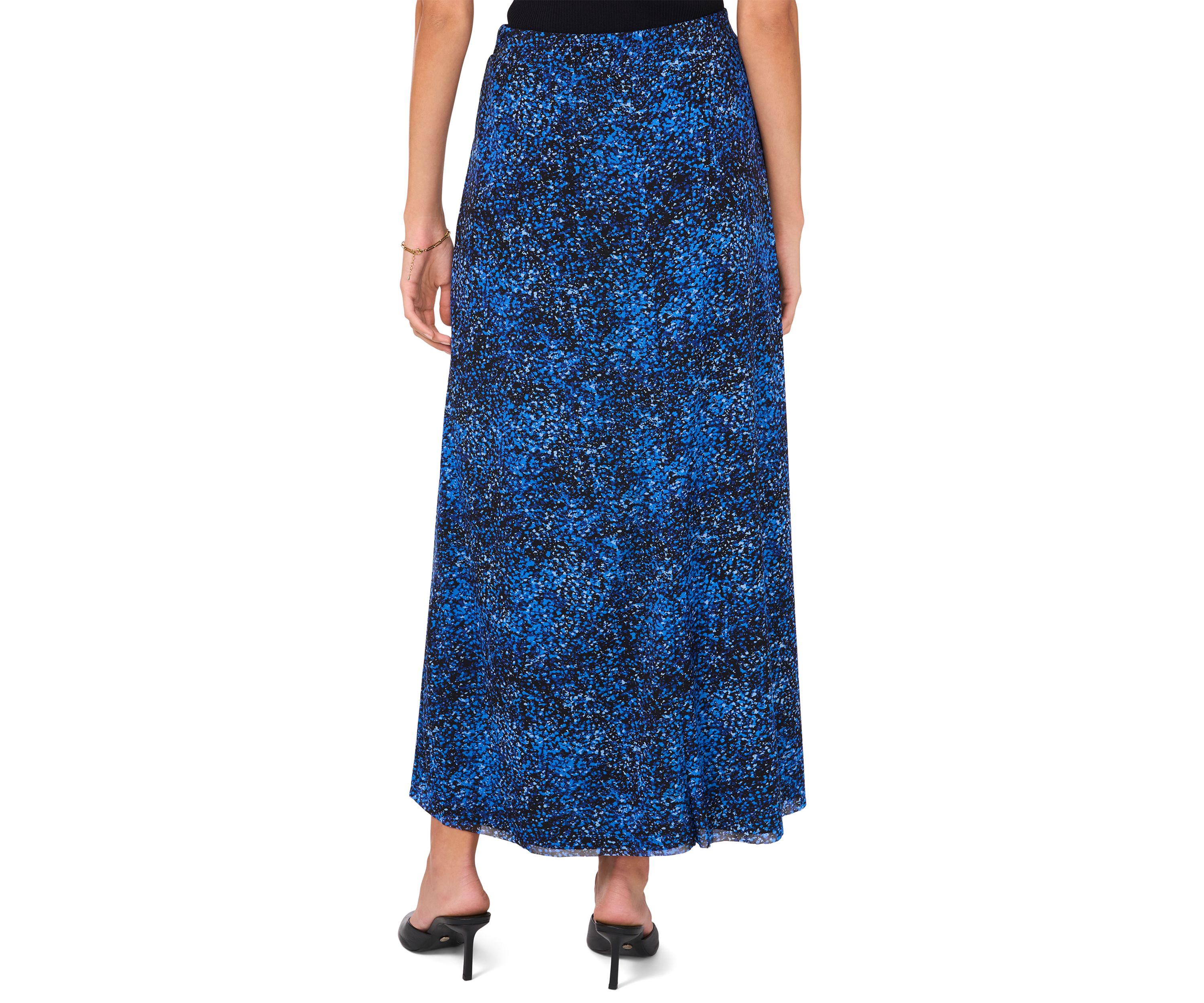 Womens Pull On Smudge Print Mesh Midi Skirt