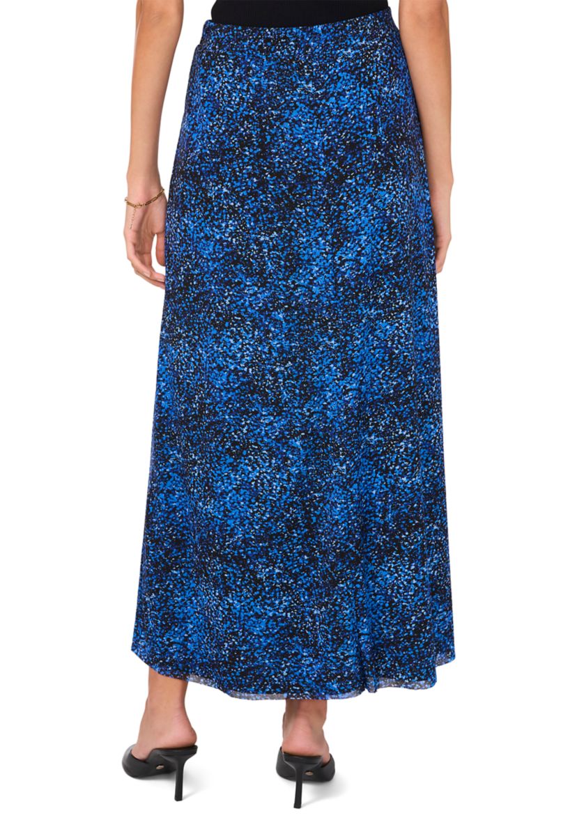 Womens Pull On Smudge Print Mesh Midi Skirt
