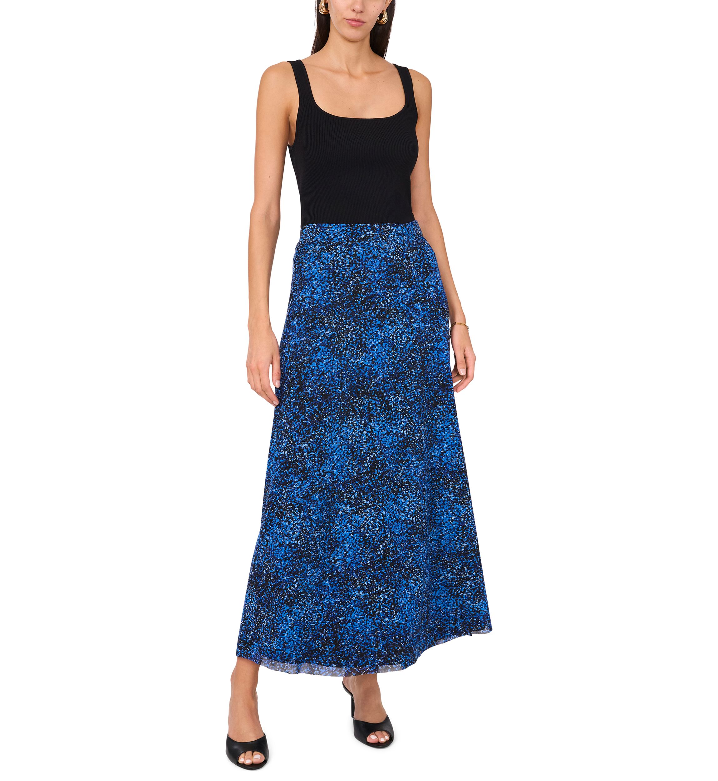 Womens Pull On Smudge Print Mesh Midi Skirt