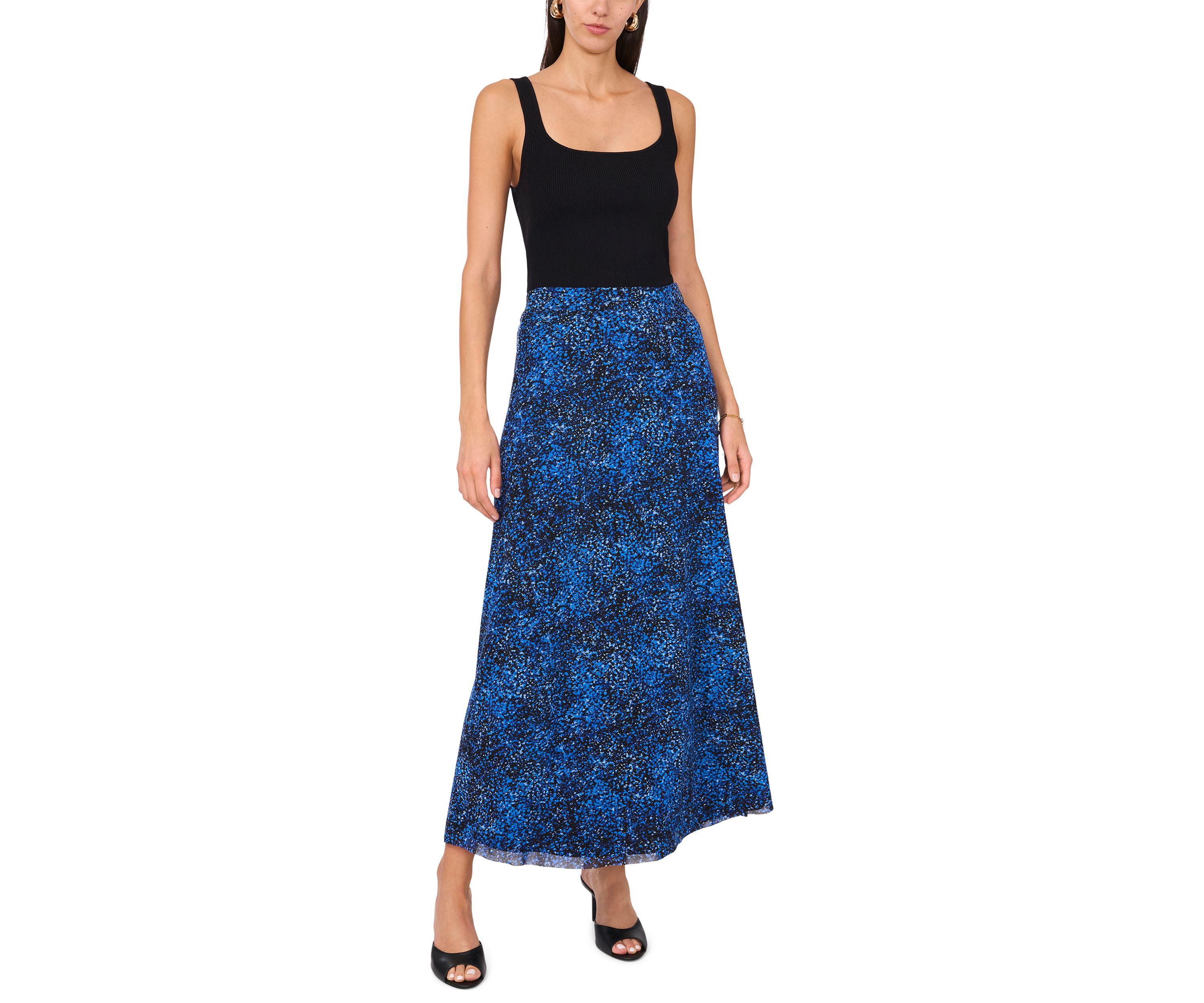 Womens Pull On Smudge Print Mesh Midi Skirt