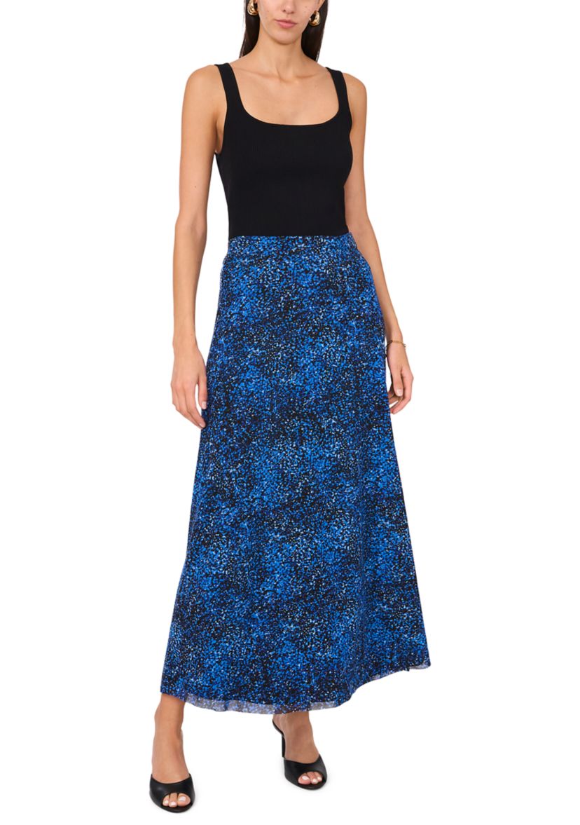Womens Pull On Smudge Print Mesh Midi Skirt