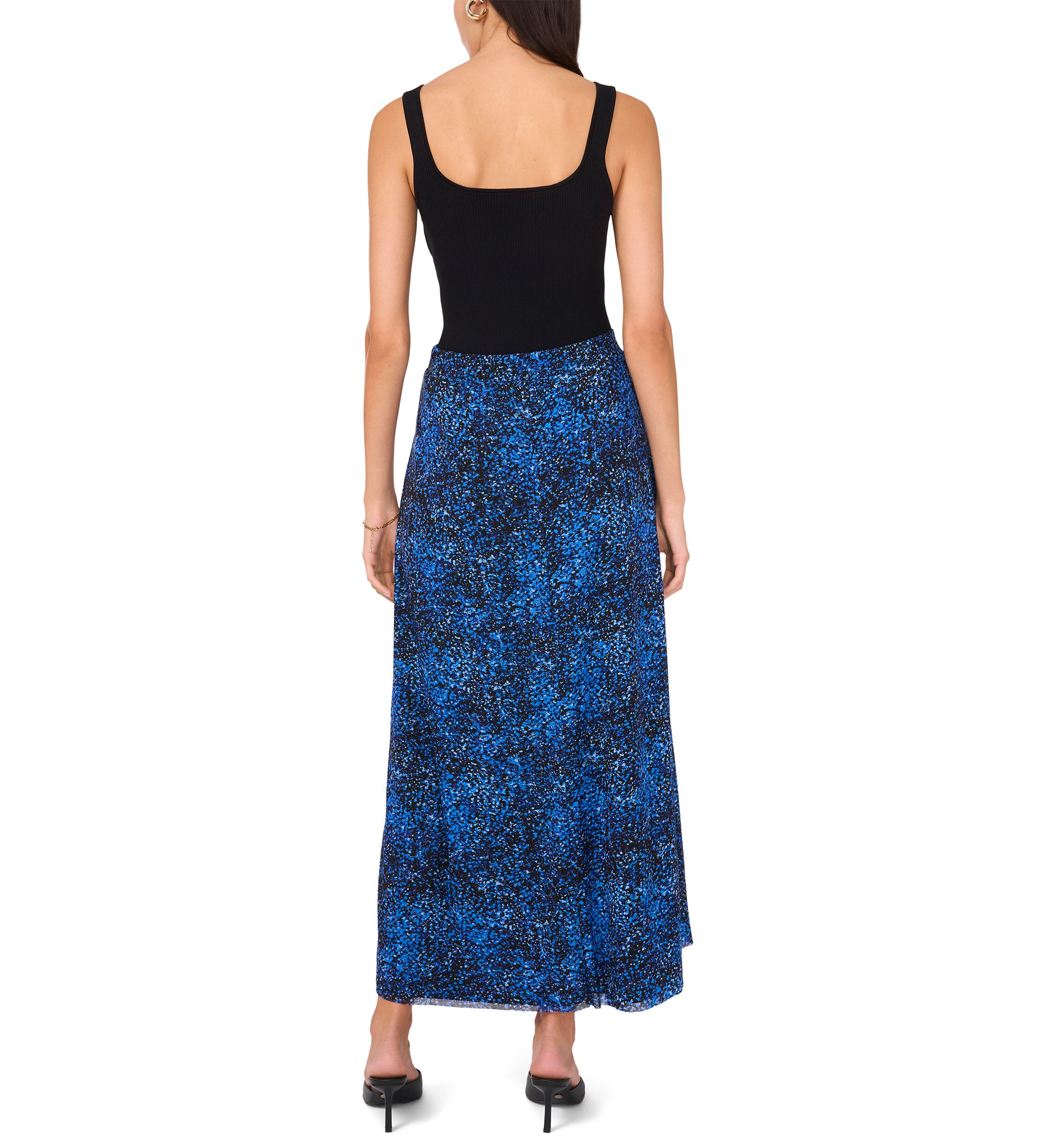 Womens Pull On Smudge Print Mesh Midi Skirt