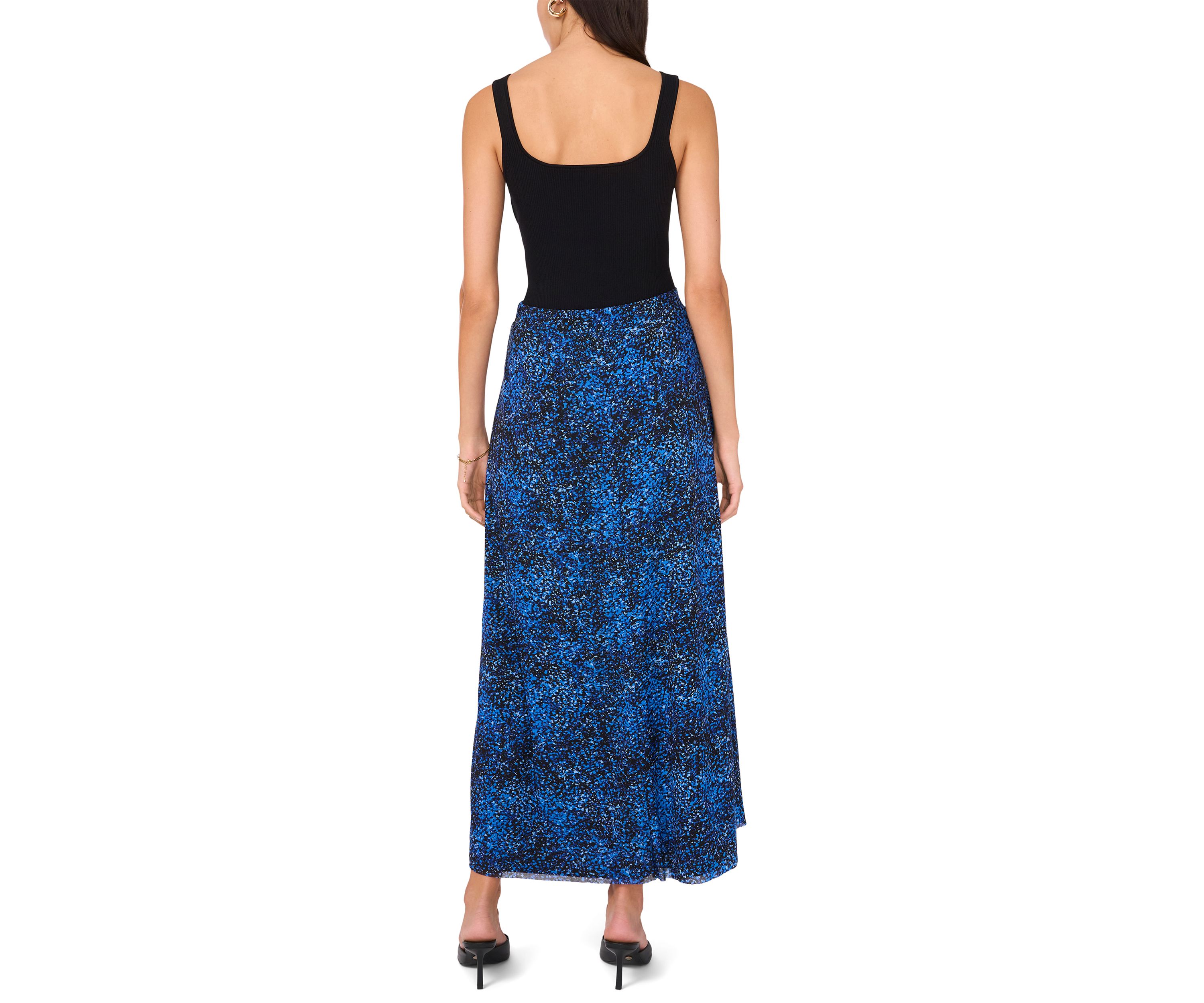 Womens Pull On Smudge Print Mesh Midi Skirt