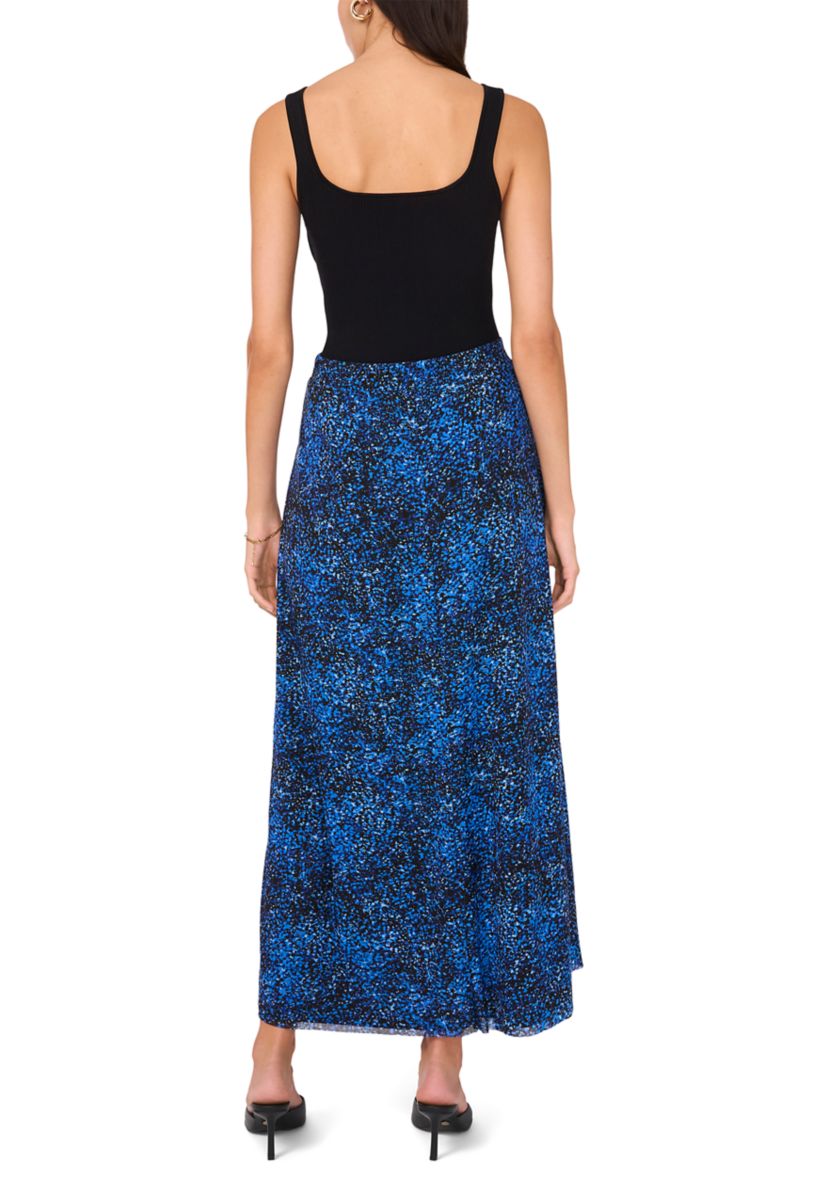 Womens Pull On Smudge Print Mesh Midi Skirt