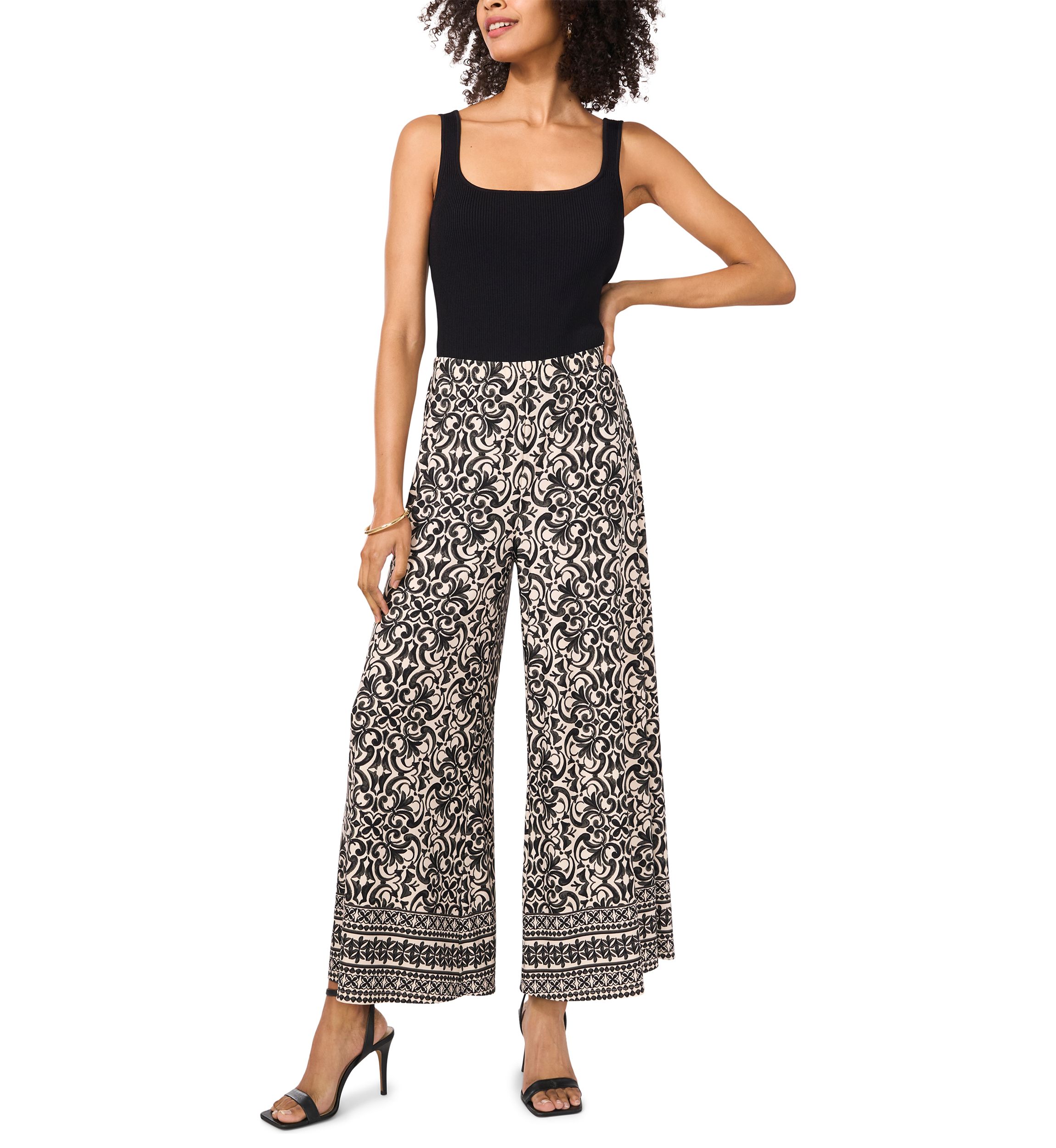 Womens Medallion Wide Leg Pants 