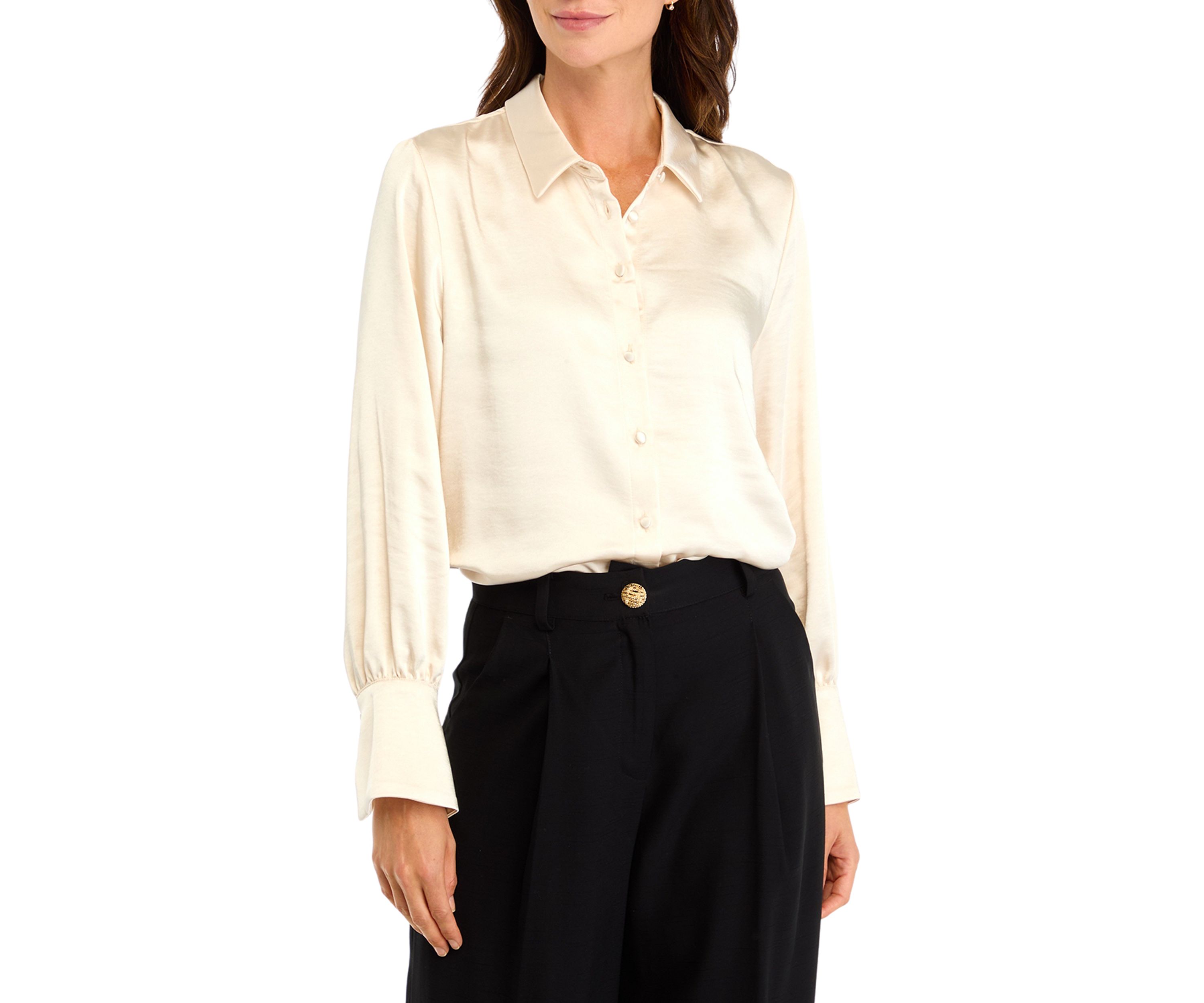 Womens Long Sleeve Button Front Shirt