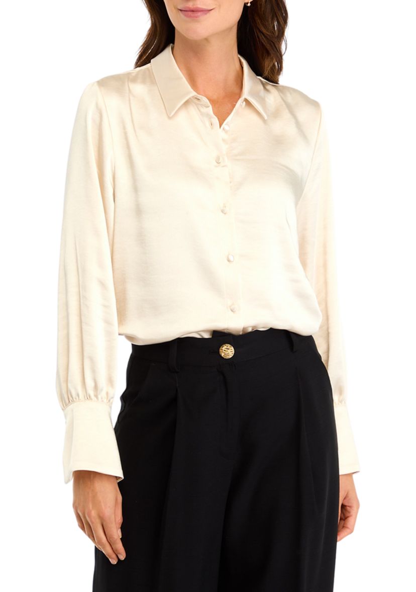 Womens Long Sleeve Button Front Shirt