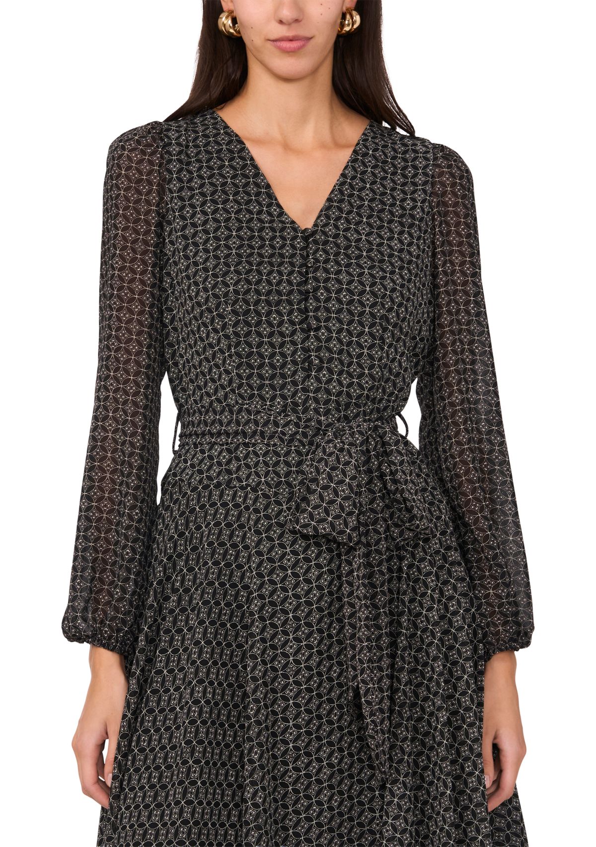 Womens Long Sleeve V-Neck Asymmetrical Hem Midi Dress