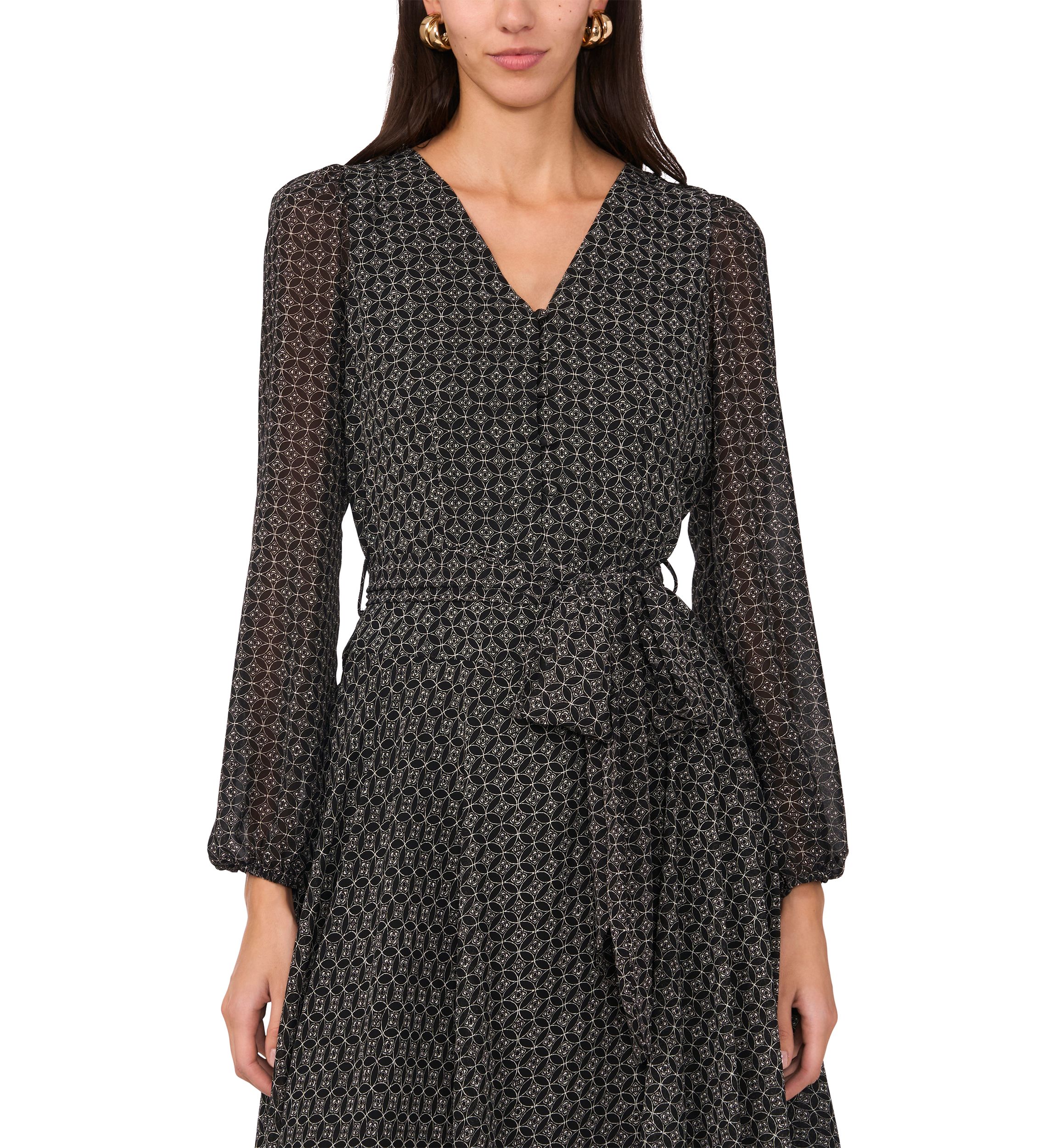 Womens Long Sleeve V-Neck Asymmetrical Hem Midi Dress