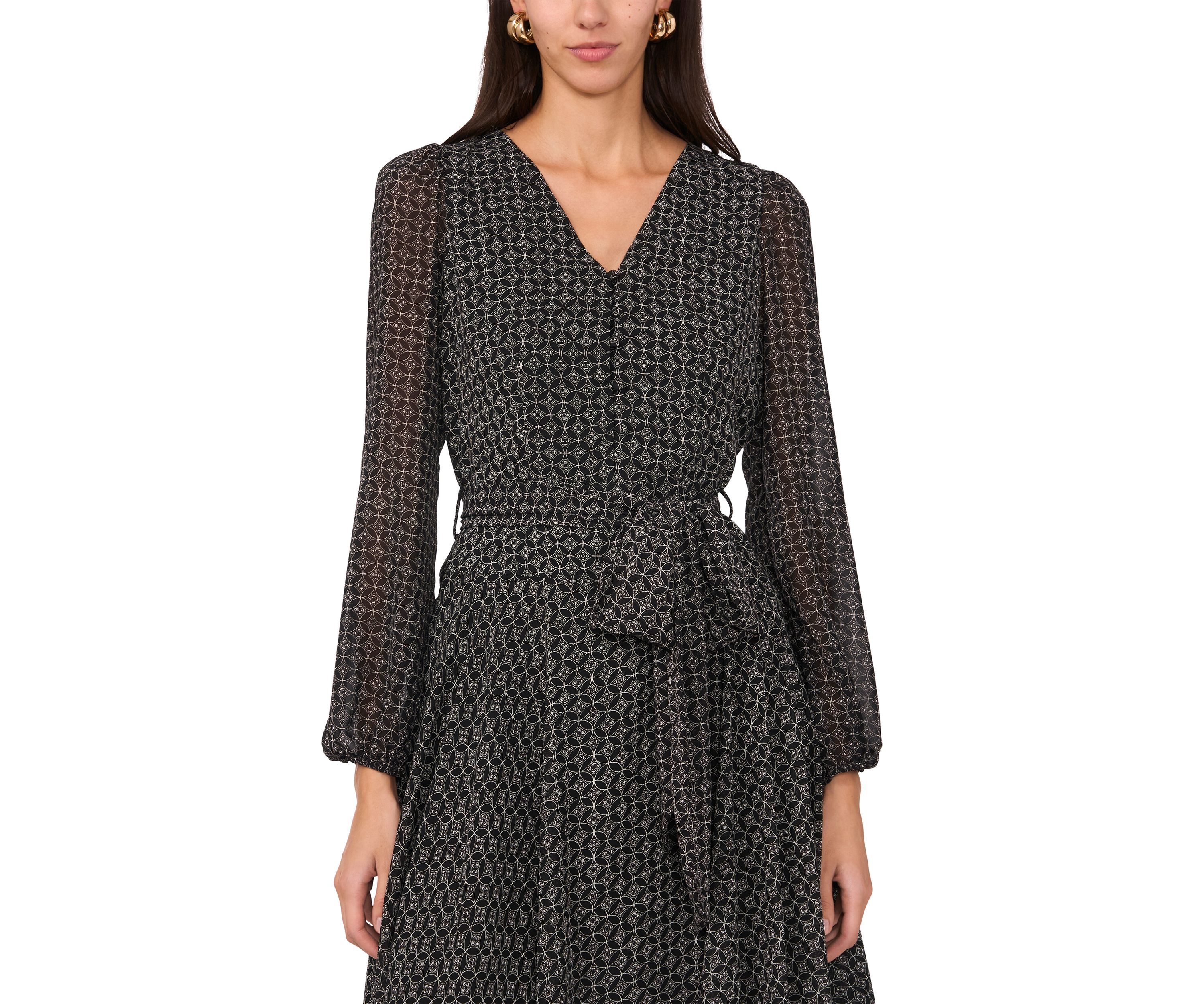 Womens Long Sleeve V-Neck Asymmetrical Hem Midi Dress
