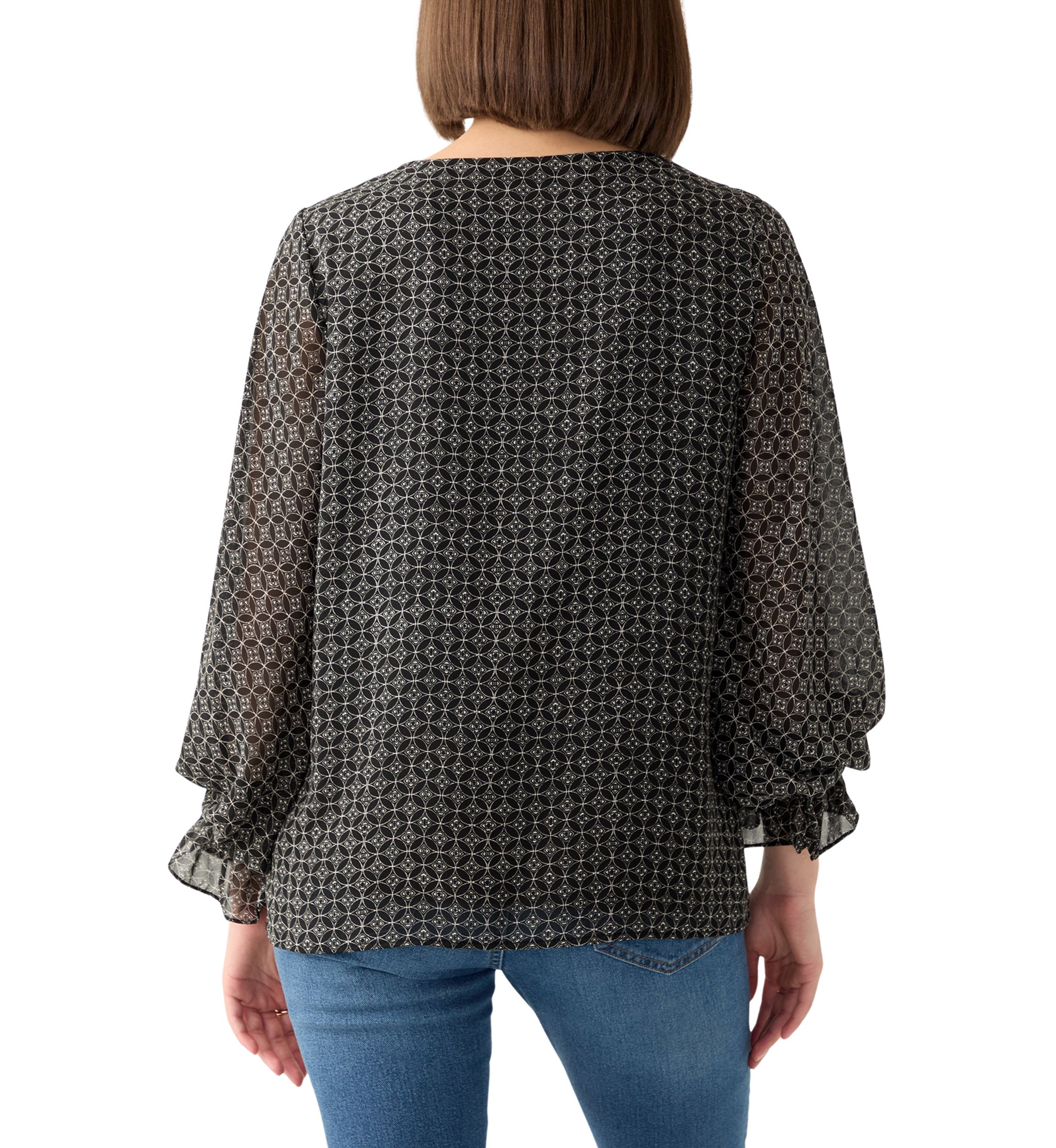 Womens Long Sleeve V-Neck Geometric Blouse