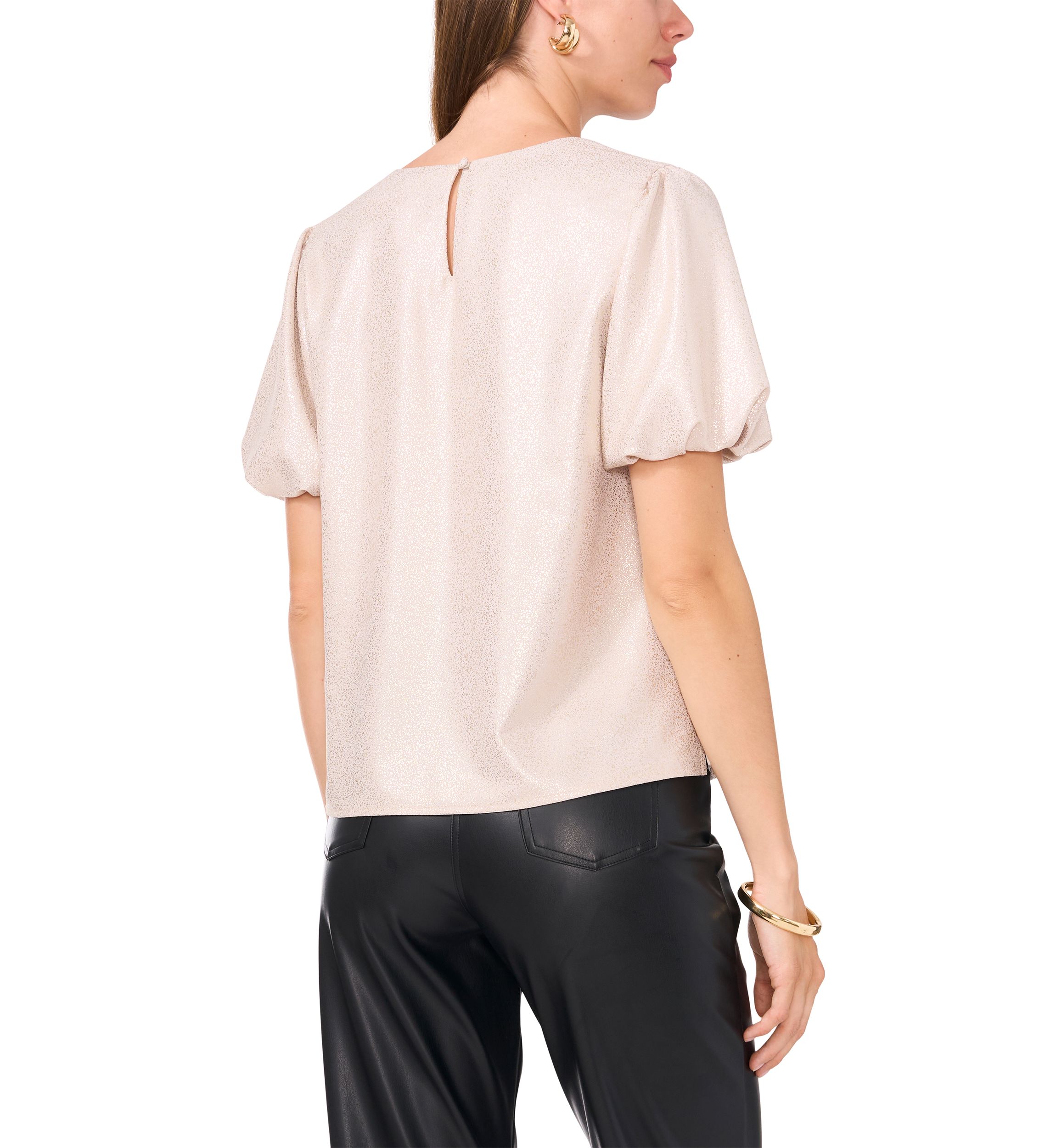 Womens Puff Sleeve Glitter Knit Top