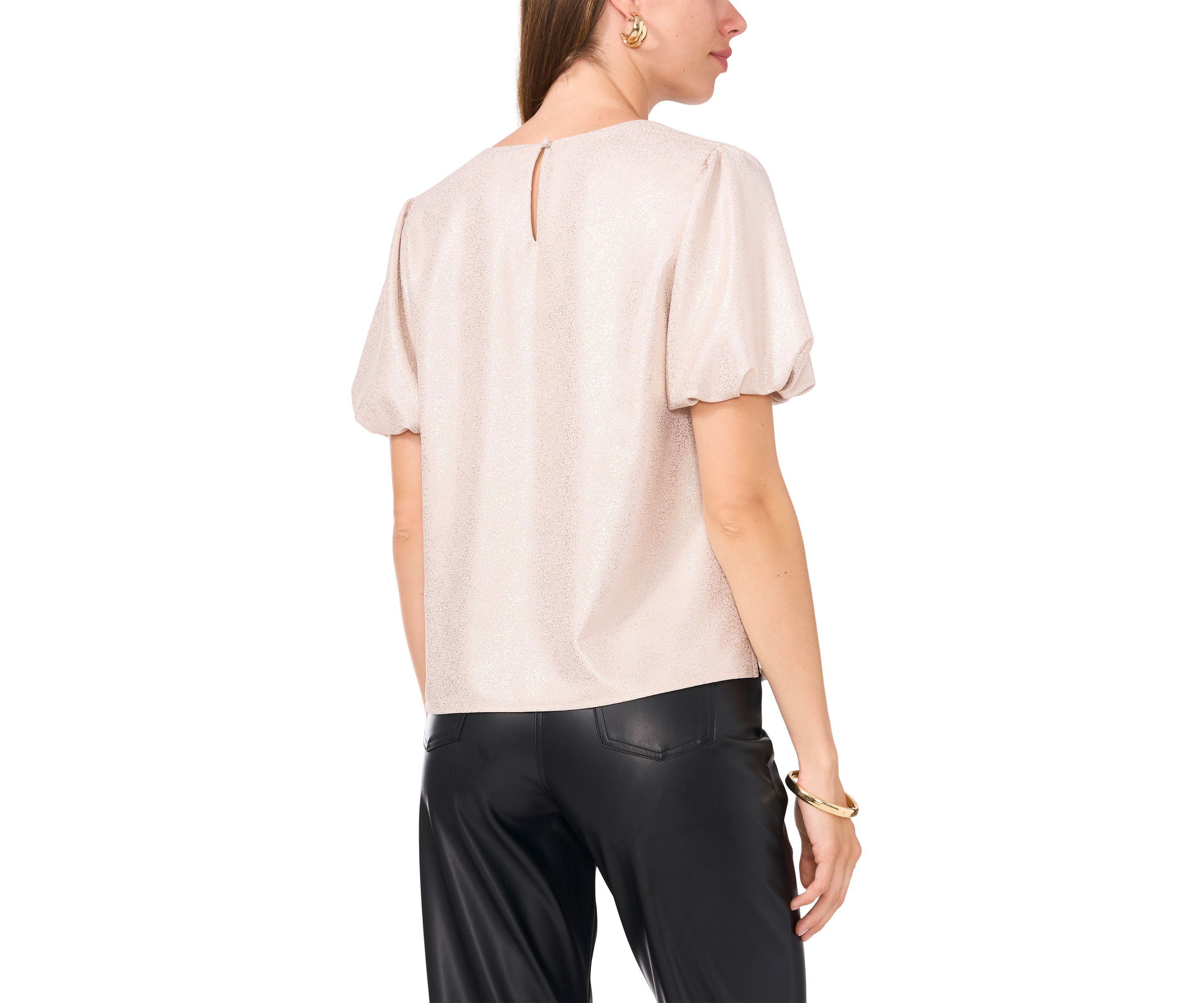 Womens Puff Sleeve Glitter Knit Top